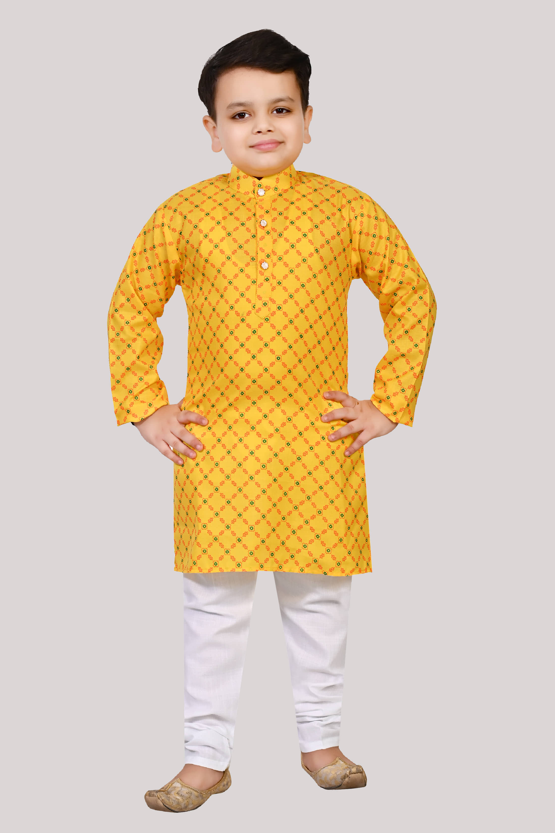Arshia Fashions Boys Cotton Ethnic - Pattern Kurta Pant Set ( Yellow , Pack of 1 ) - Kurtas & Kurta Sets | Buy online on ZillyBuy