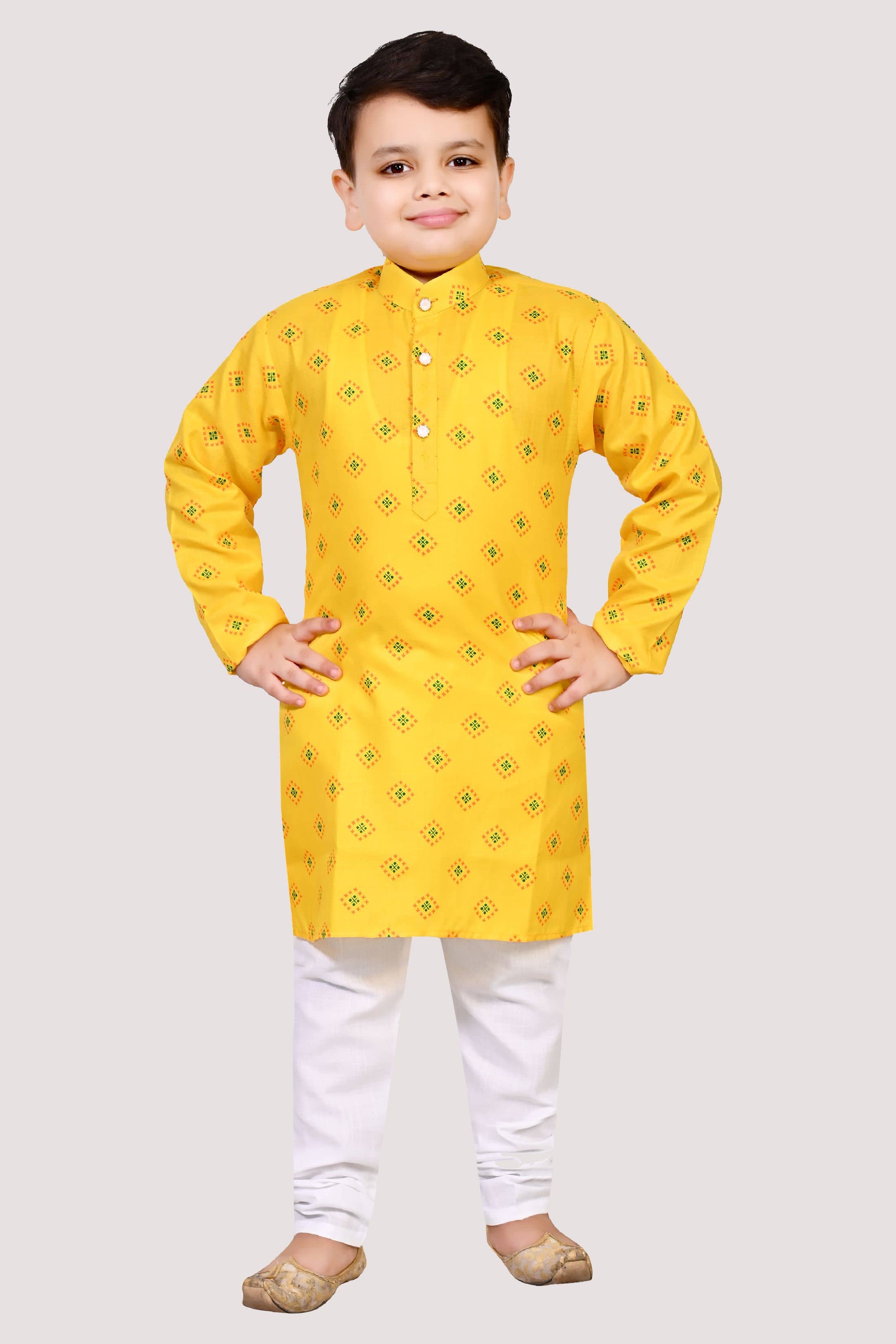 Arshia Fashions Boys Cotton Ethnic - Pattern Kurta Pant Set ( Yellow , Pack of 1 ) - Kurtas & Kurta Sets | Buy online on ZillyBuy