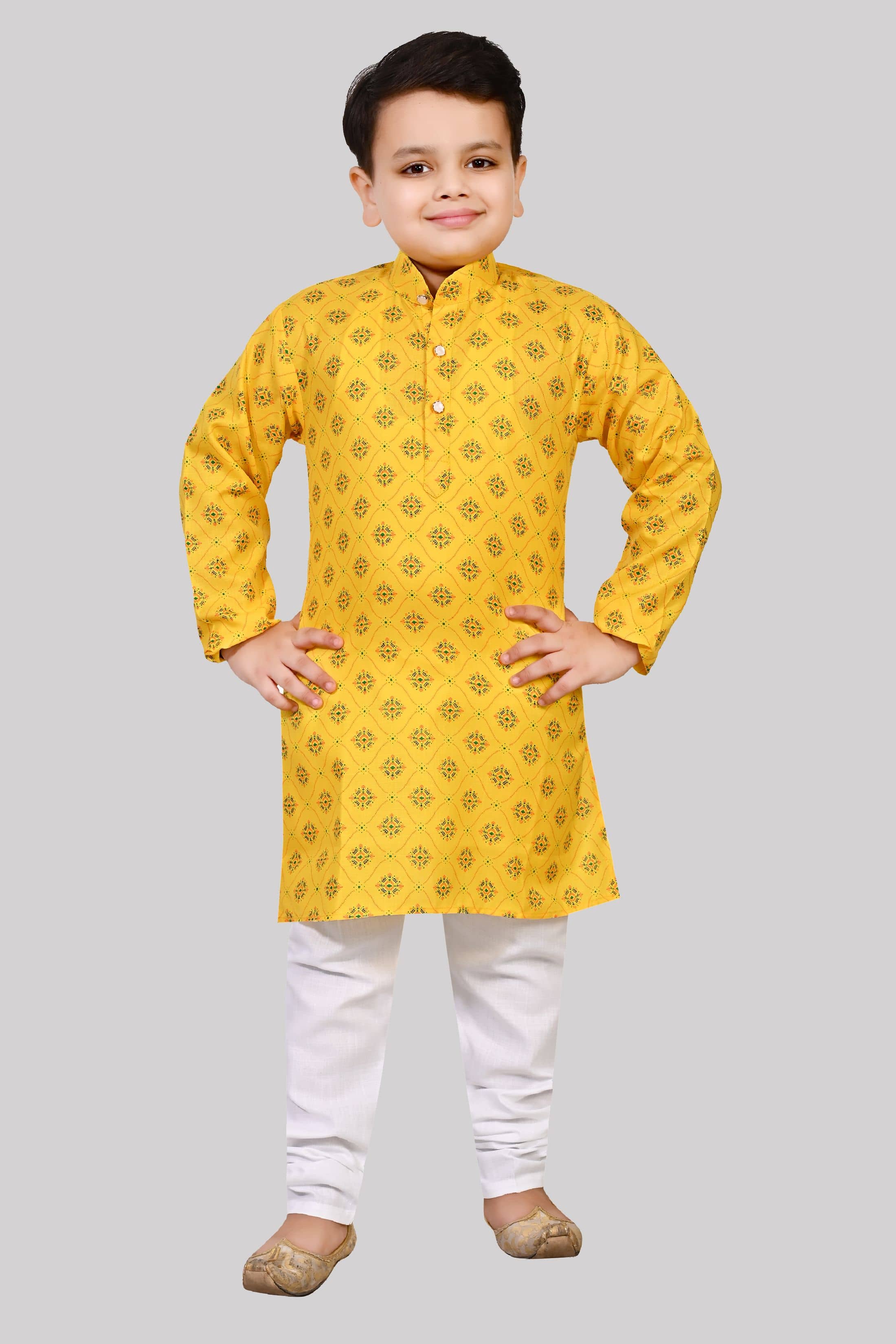 Arshia Fashions Boys Cotton Ethnic - Pattern Kurta Pant Set ( Yellow , Pack of 1 ) - Kurtas & Kurta Sets | Buy online on ZillyBuy