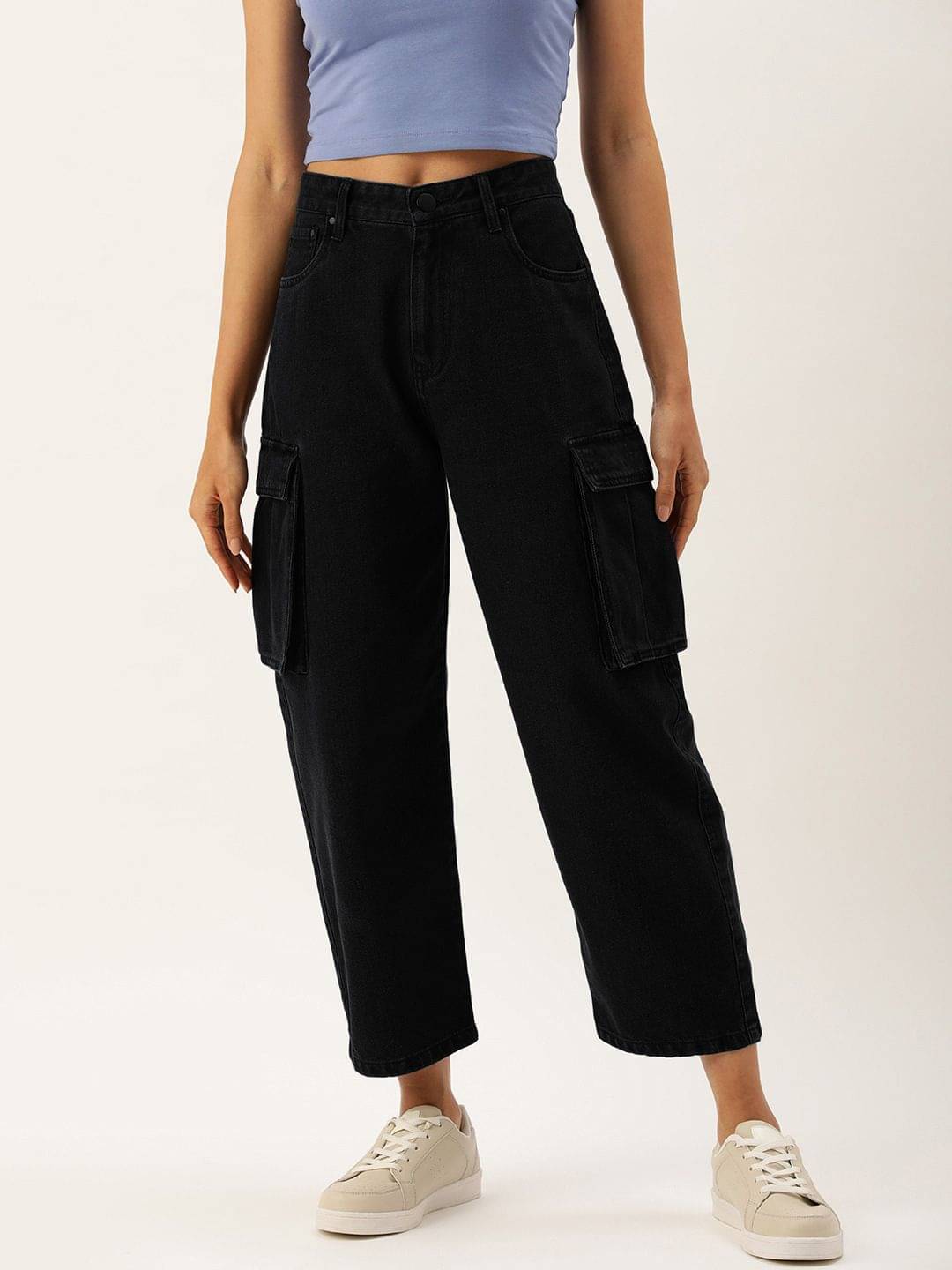     			Bene Kleed Women High Rise Balloon Fit Pure Cotton Cargo Jeans