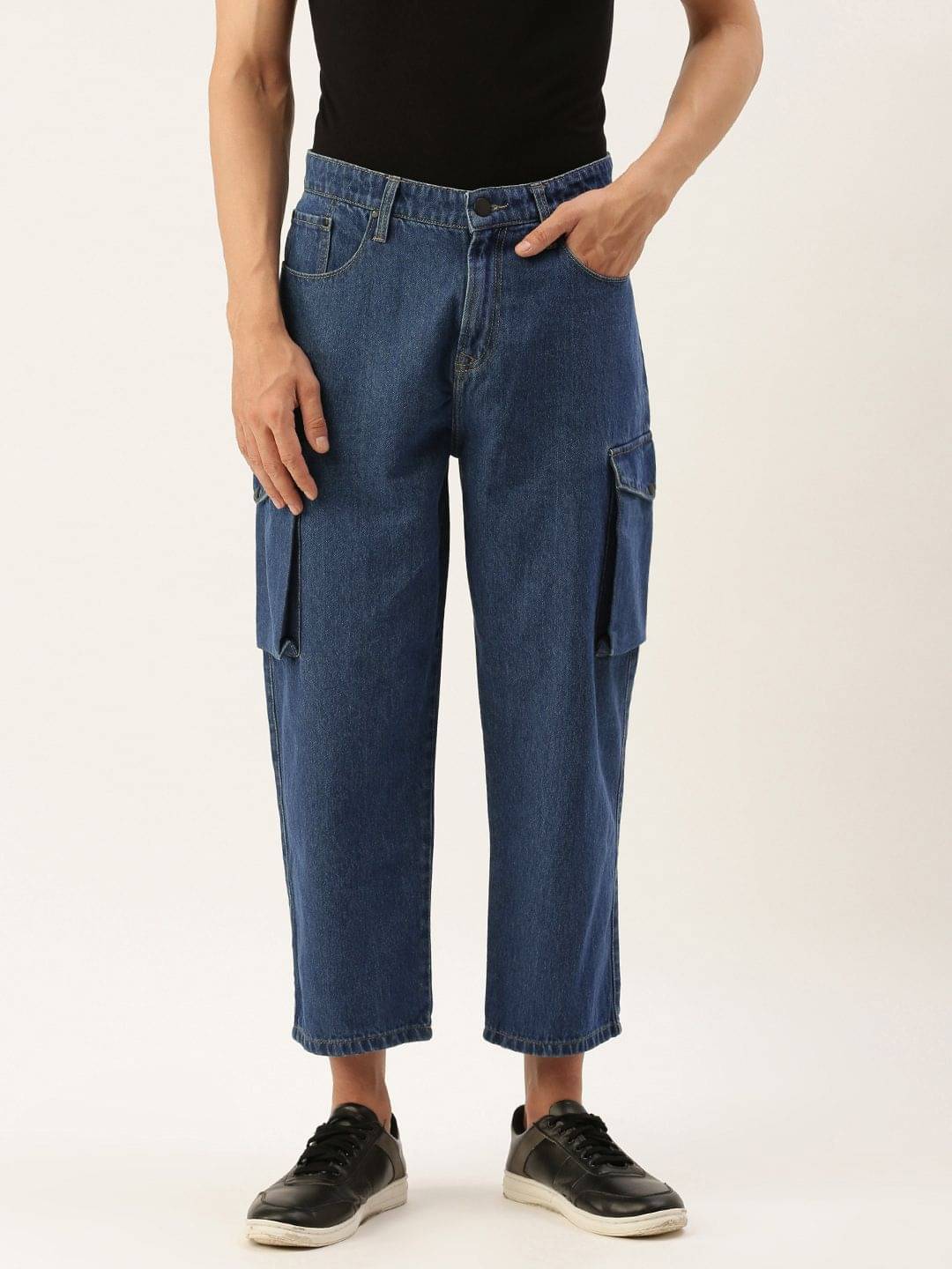 Bene Kleed Men Pure Cotton Loose Crop Cargo Jeans Bene Kleed Men Pure Cotton Loose Crop Cargo Jeans