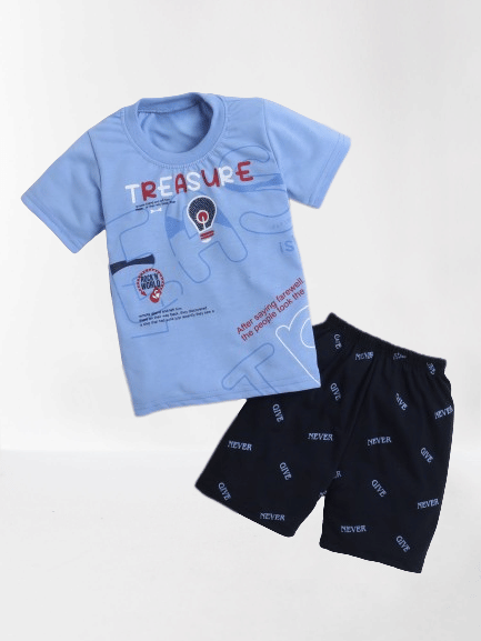     			DKGF Fashion Pack of 1 Baby Boys Cotton T-Shirt & Shorts ( Blue )