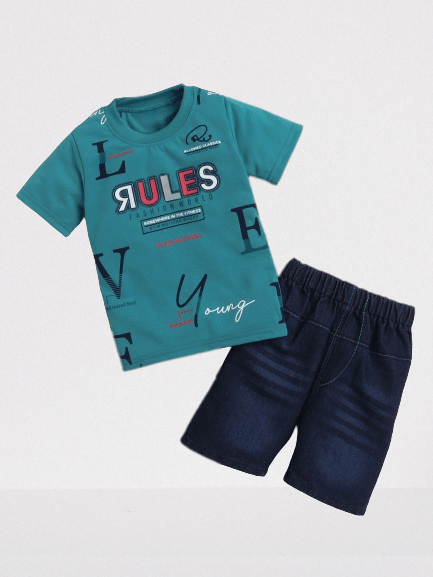     			DKGF Fashion Pack of 1 Baby Boys Cotton T-Shirt & Shorts ( Blue )