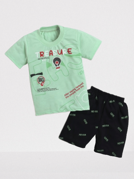     			DKGF Fashion Pack of 1 Boys Cotton T-Shirt & Shorts Set ( Green )