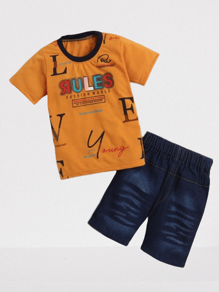     			DKGF Fashion Pack of 1 Baby Boys Cotton T-Shirt & Shorts ( Mustard )