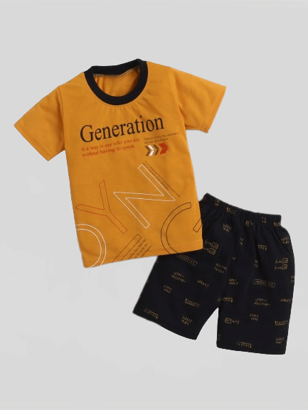     			DKGF Fashion Pack of 1 Baby Boys Cotton T-Shirt & Shorts ( Mustard )