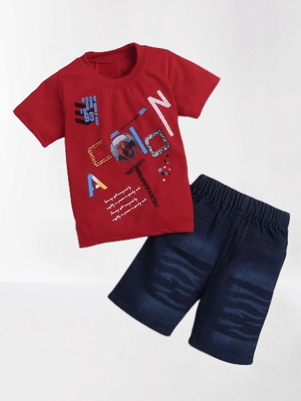     			DKGF Fashion Pack of 1 Baby Boys Cotton T-Shirt & Shorts ( Red )