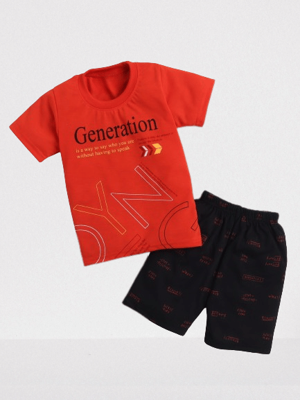     			DKGF Fashion Pack of 1 Baby Boys Cotton T-Shirt & Shorts ( Red )