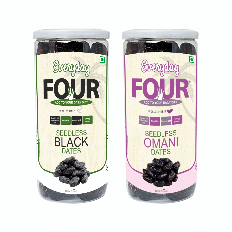     			Everyday Four Seedless Black Dates 400g + Seedless Omani Dates 400g  ( Combo Pack )