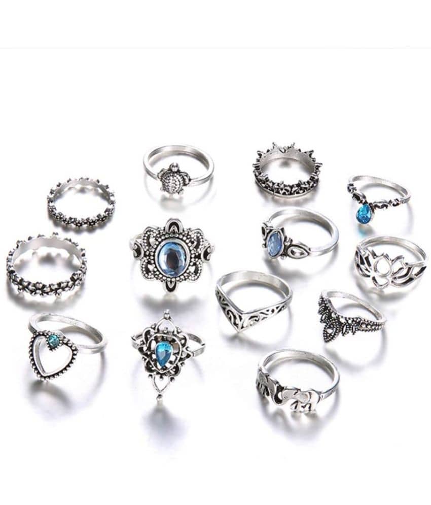 FASHION FRILL - Silver Rings ( Pack of 13 )