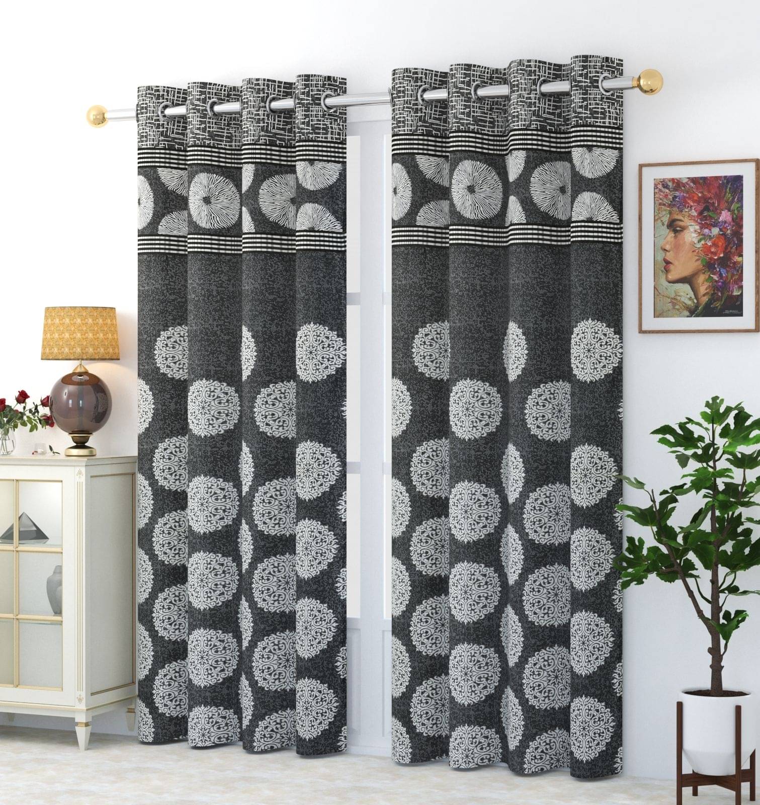 FURNISHING HUT Ethnic Room Darkening Eyelet Curtain 5 ft ( Pack of 2 ) - Light Grey FURNISHING HUT Ethnic Room Darkening Eyelet Curtain 5 ft ( Pack of 2 ) - Light Grey