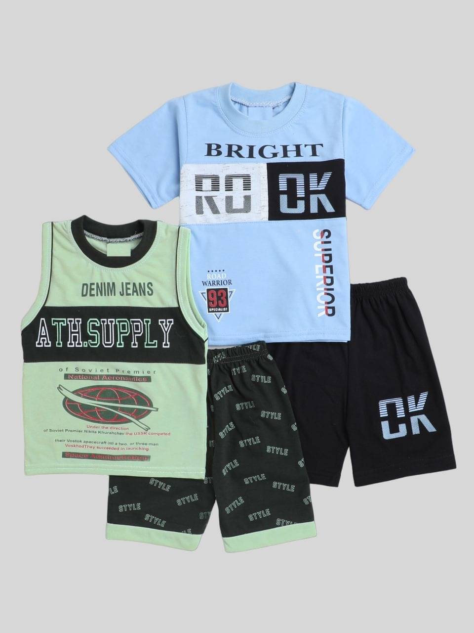     			Fourfolds Pack of 2 Boys Cotton T-Shirt & Shorts Set ( Blue )