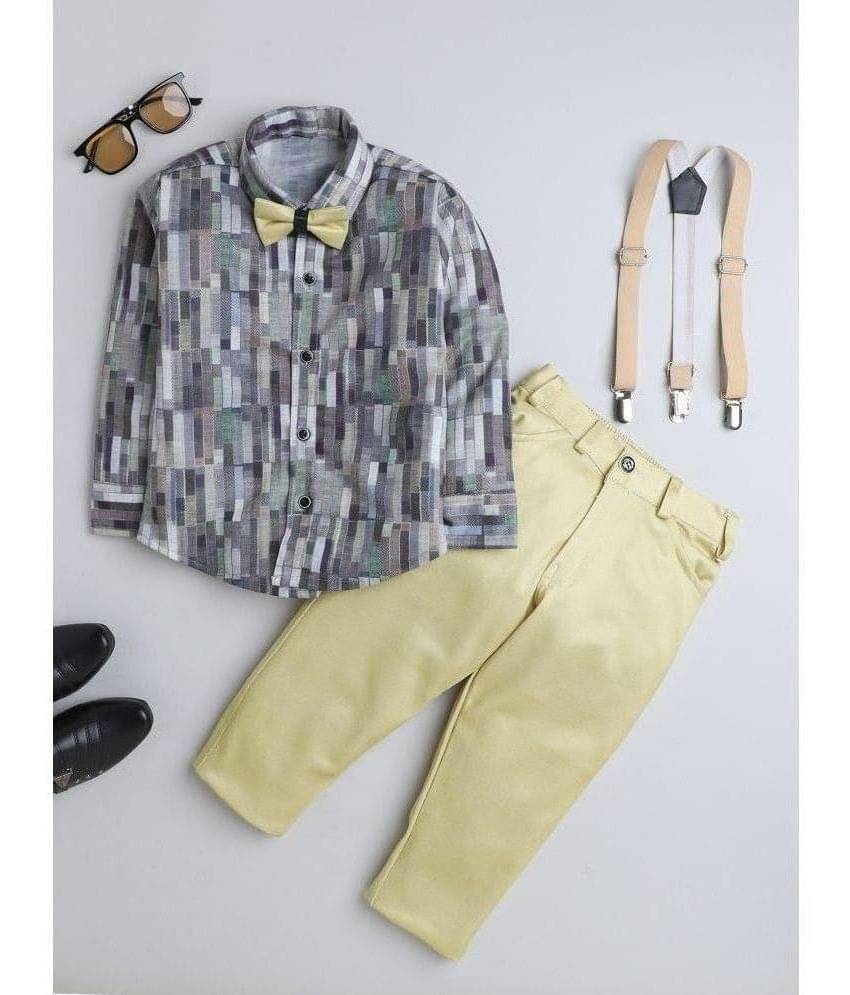     			Fourfolds Pack of 1 Boys Cotton Blend Shirt & Pants Set ( Mustard )