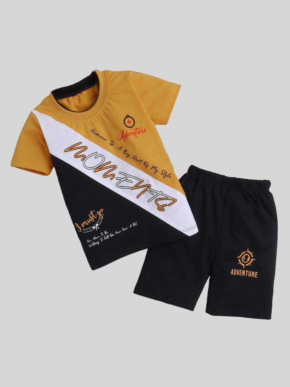     			Fourfolds Pack of 1 Boys Cotton Blend T-Shirt & Shorts Set ( Yellow )
