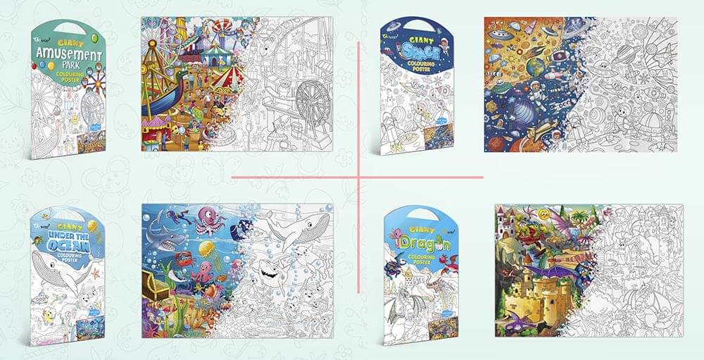 GIANT AMUSEMENT PARK COLOURING POSTER, GIANT SPACE COLOURING POSTER, GIANT UNDER THE OCEAN COLOURING POSTER and GIANT DRAGON COLOURING POSTER | Combo of 4 Posters I Great for school students and classrooms     			GIANT AMUSEMENT PARK COLOURING POSTER, GIANT SPACE COLOURING POSTER, GIANT UNDER THE OCEAN COLOURING POSTER and GIANT DRAGON COLOURING POSTER | Combo of 4 Posters I Great for school students and classrooms