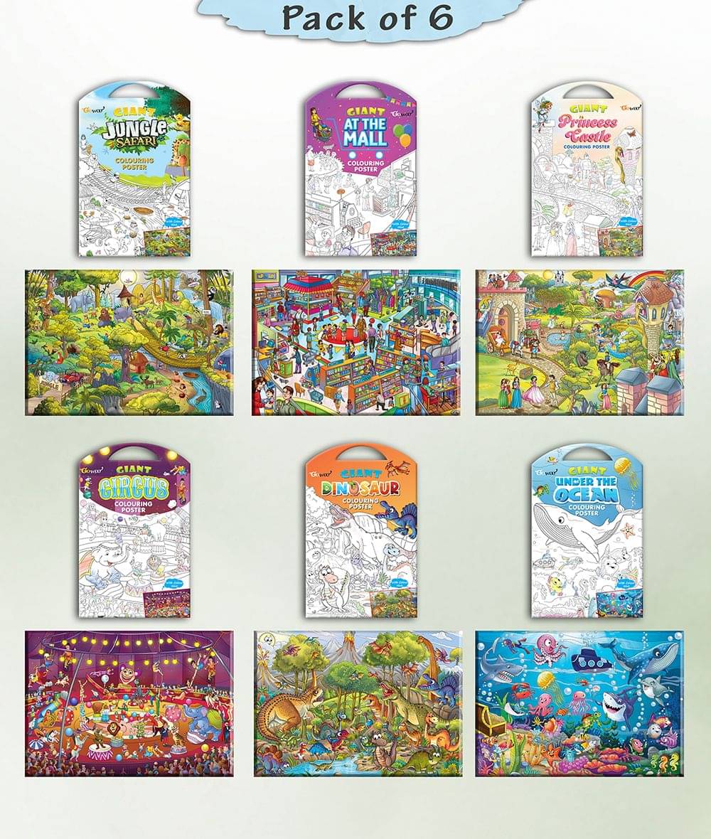GIANT JUNGLE SAFARI COLOURING , GIANT AT THE MALL COLOURING , GIANT PRINCESS CASTLE COLOURING , GIANT CIRCUS COLOURING , GIANT DINOSAUR COLOURING and GIANT UNDER THE OCEAN COLOURING | Pack of 6 s I perfect Gift for creative Minds GIANT JUNGLE SAFARI COLOURING , GIANT AT THE MALL COLOURING , GIANT PRINCESS CASTLE COLOURING , GIANT CIRCUS COLOURING , GIANT DINOSAUR COLOURING and GIANT UNDER THE OCEAN COLOURING | Pack of 6 s I perfect Gift for creative Minds