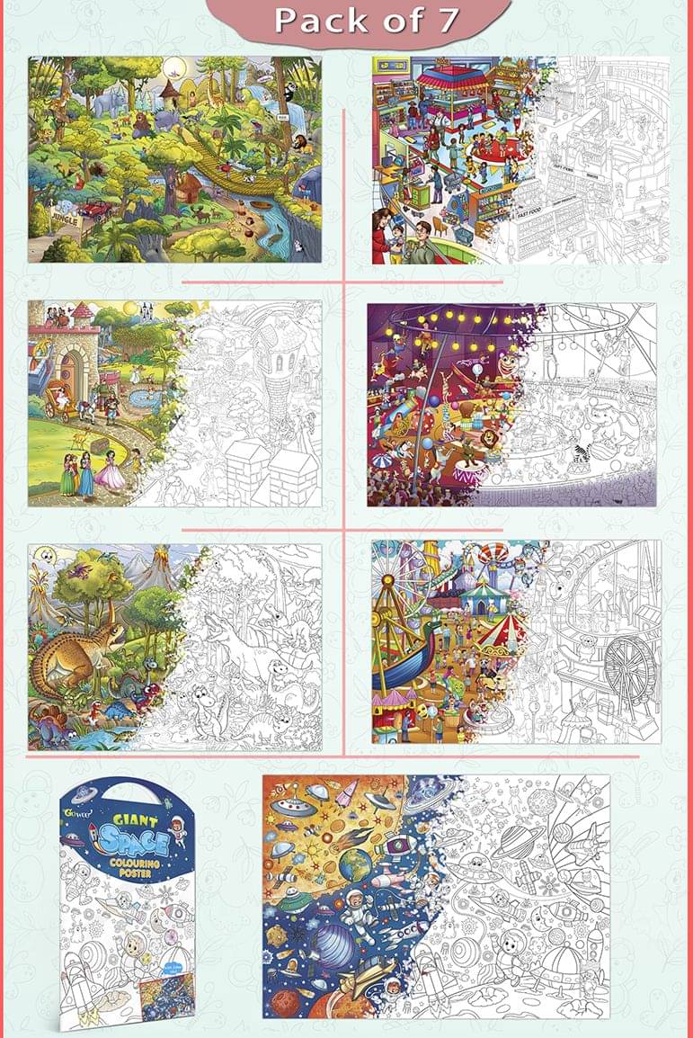 GIANT JUNGLE SAFARI COLOURING , GIANT AT THE MALL COLOURING , GIANT PRINCESS CASTLE COLOURING , GIANT CIRCUS COLOURING , GIANT DINOSAUR COLOURING , GIANT AMUSEMENT PARK COLOURING and GIANT SPACE COLOURING | Set of 7 GIANT JUNGLE SAFARI COLOURING , GIANT AT THE MALL COLOURING , GIANT PRINCESS CASTLE COLOURING , GIANT CIRCUS COLOURING , GIANT DINOSAUR COLOURING , GIANT AMUSEMENT PARK COLOURING and GIANT SPACE COLOURING | Set of 7