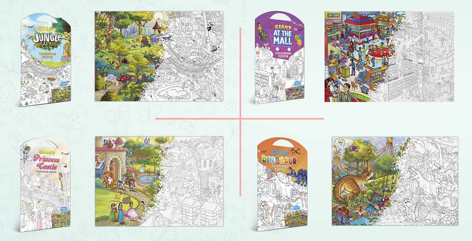 GIANT JUNGLE SAFARI COLOURING POSTER, GIANT AT THE MALL COLOURING POSTER, GIANT PRINCESS CASTLE COLOURING POSTER and GIANT DINOSAUR COLOURING POSTER | Pack of 4 Posters I Giant Coloring Posters Super Set GIANT JUNGLE SAFARI COLOURING POSTER, GIANT AT THE MALL COLOURING POSTER, GIANT PRINCESS CASTLE COLOURING POSTER and GIANT DINOSAUR COLOURING POSTER | Pack of 4 Posters I Giant Coloring Posters Super Set