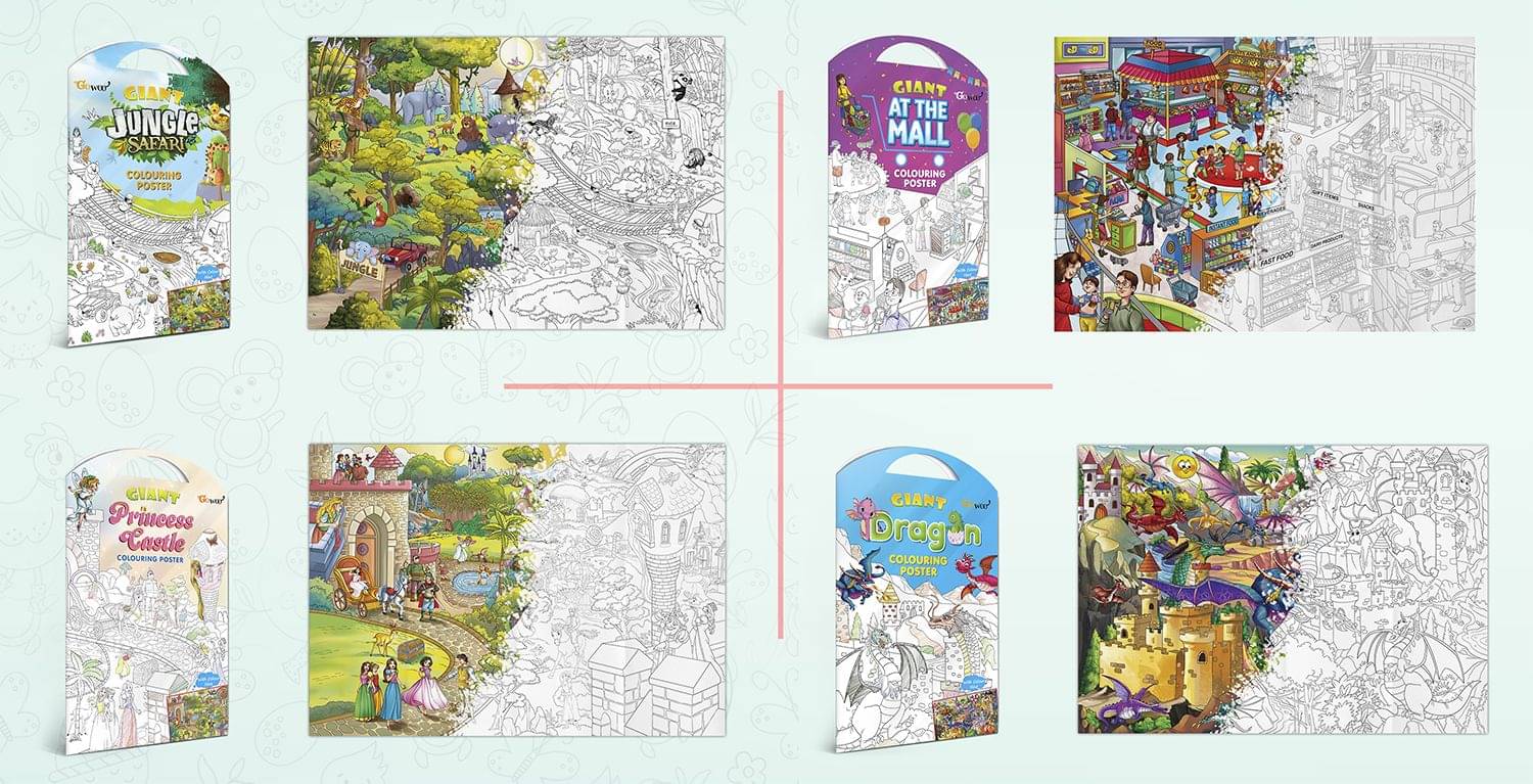 GIANT JUNGLE SAFARI COLOURING POSTER, GIANT AT THE MALL COLOURING POSTER, GIANT PRINCESS CASTLE COLOURING POSTER and GIANT DRAGON COLOURING POSTER | Set of 4 Posters I Coloring Posters Super Bundle GIANT JUNGLE SAFARI COLOURING POSTER, GIANT AT THE MALL COLOURING POSTER, GIANT PRINCESS CASTLE COLOURING POSTER and GIANT DRAGON COLOURING POSTER | Set of 4 Posters I Coloring Posters Super Bundle