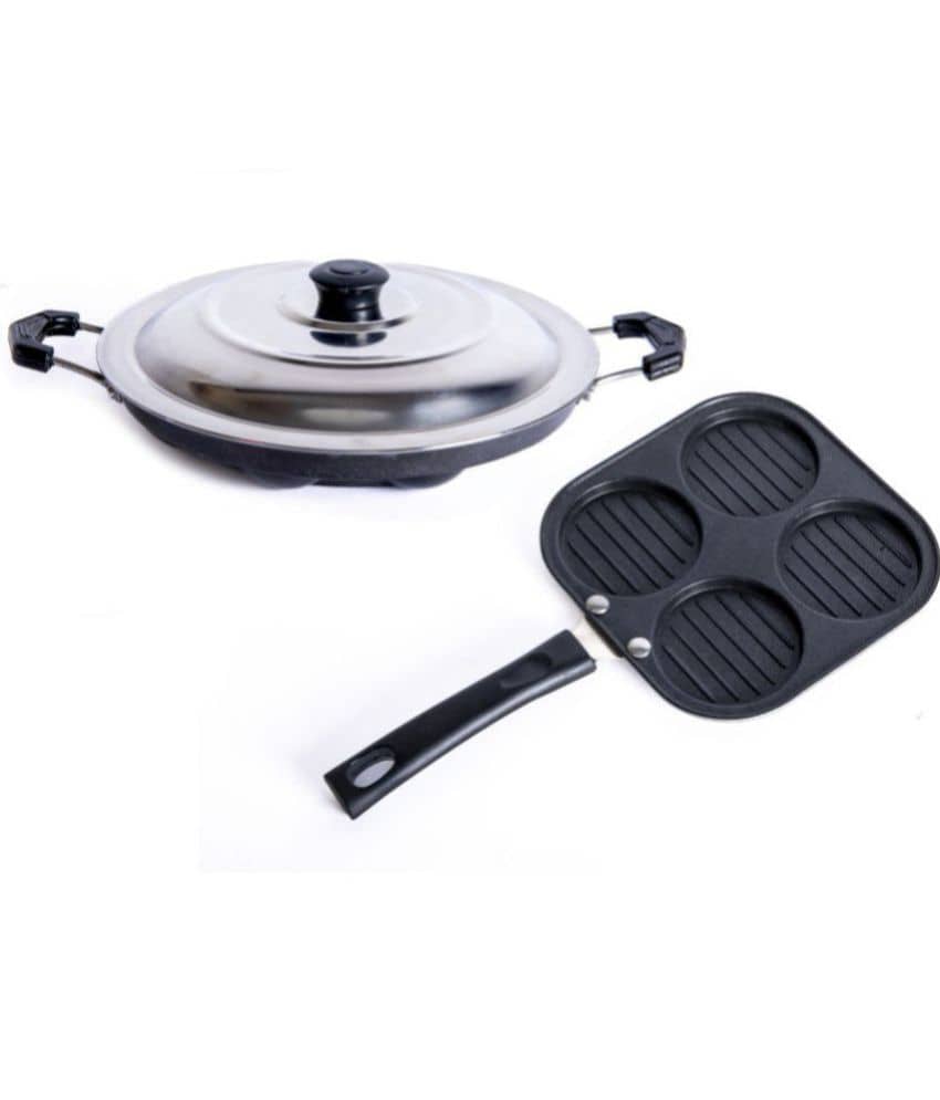 Homepro Non-Stick Set, Appam with Steel Lid 12 Cavity, Mini Uttapam 4 Cavity (Pack of 2) - Cookware | Buy online on ZillyBuy