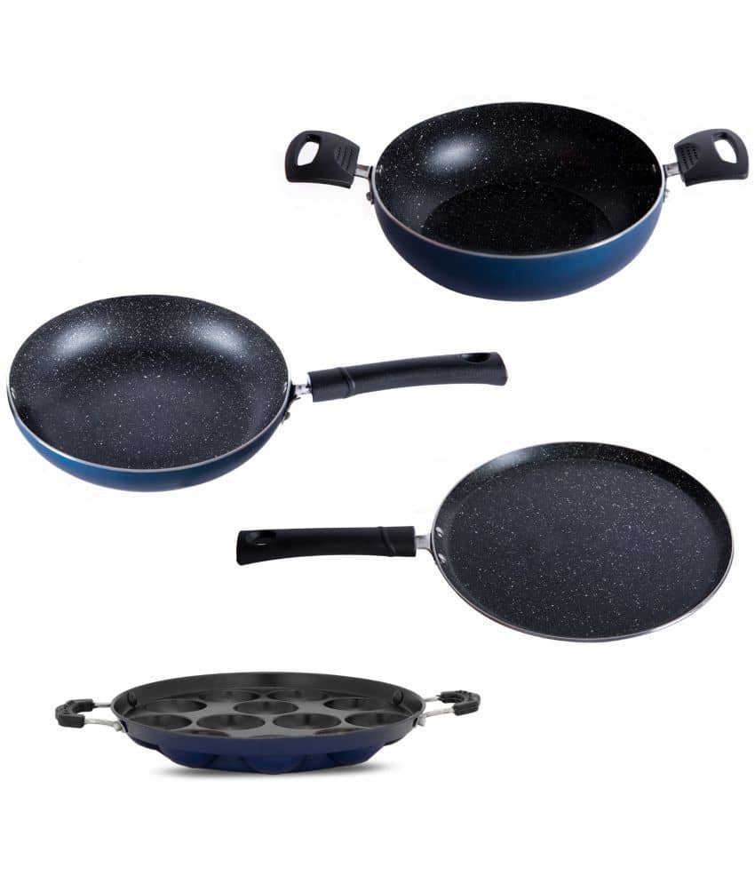 HomePro Non-Stick Set,Kadai 24.5 cm, Fry Pan 23 cm, Dosa Tawa 27 cm & Appam Patra 23 cm 12 Cavity (Pack of 4) - Cookware | Buy online on ZillyBuy