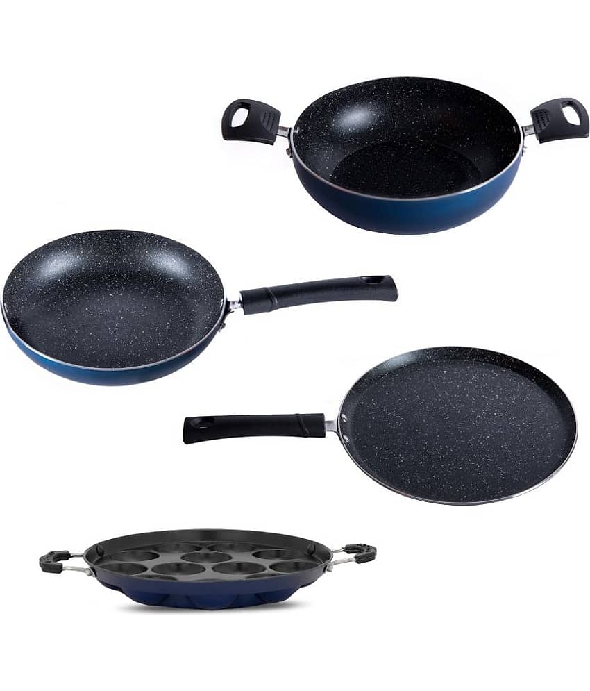 HomePro Non-Stick Set,Kadai 24.5 cm, Fry Pan 23 cm, Dosa Tawa 27 cm & Appam Patra 23 cm 12 Cavity (Pack of 4) - Cookware | Buy online on ZillyBuy