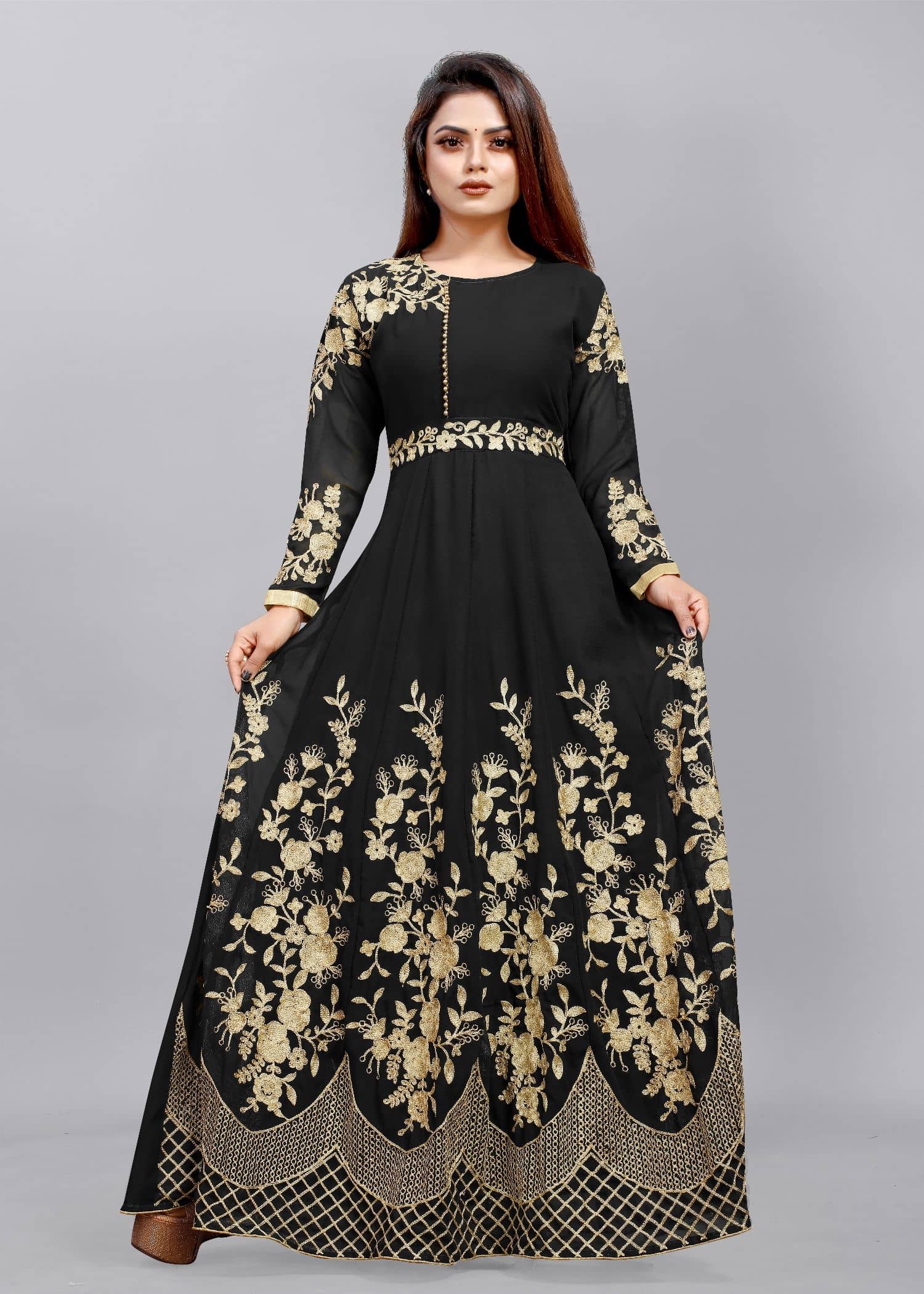 JULEE - Wine Flared Net Women's Semi Stitched Ethnic Gown ( Pack of 1 ) - Unstitched Fabrics | Buy online on ZillyBuy