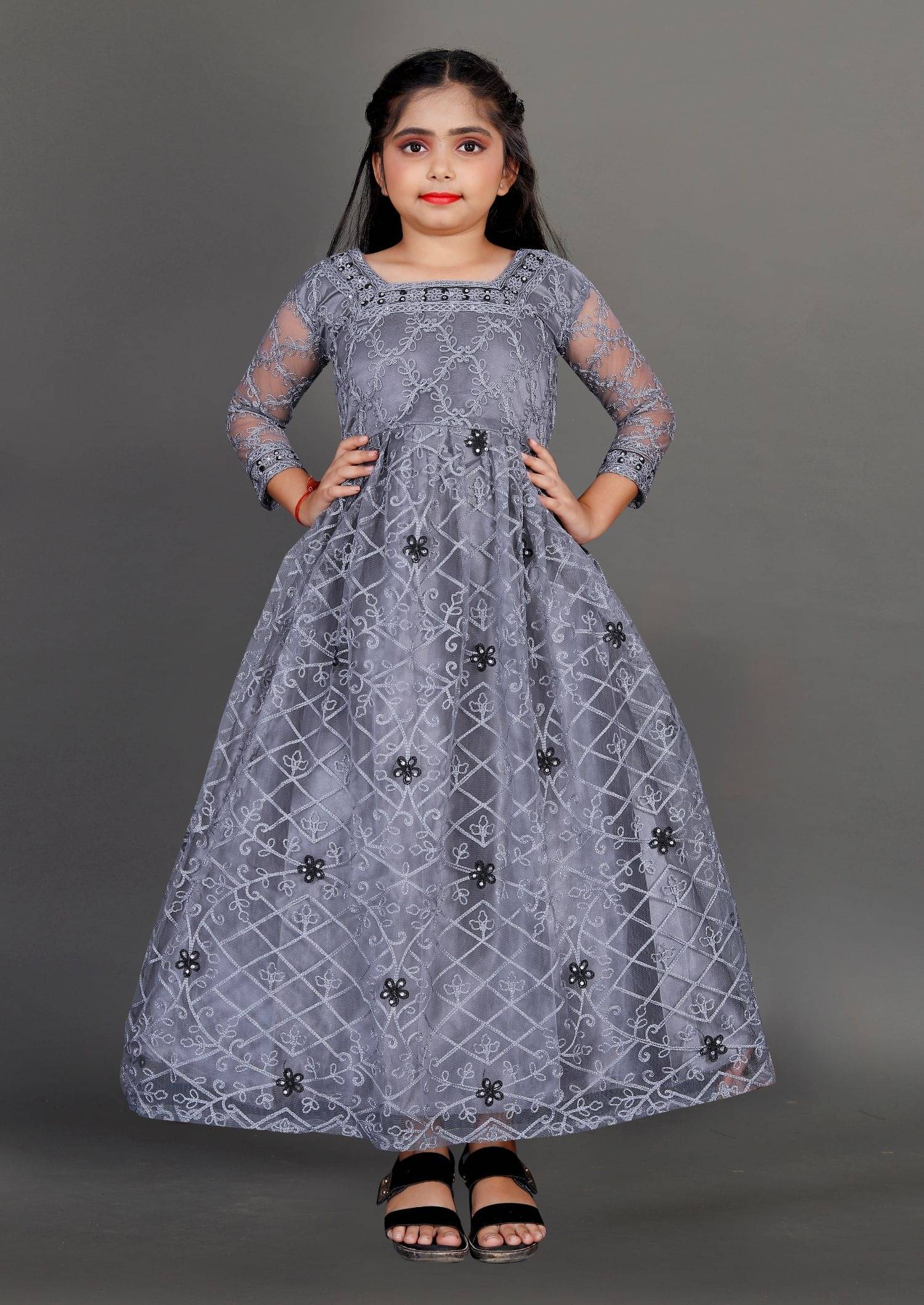     			JULEE Net Gown For Girls ( Pack of 1 , Gray )