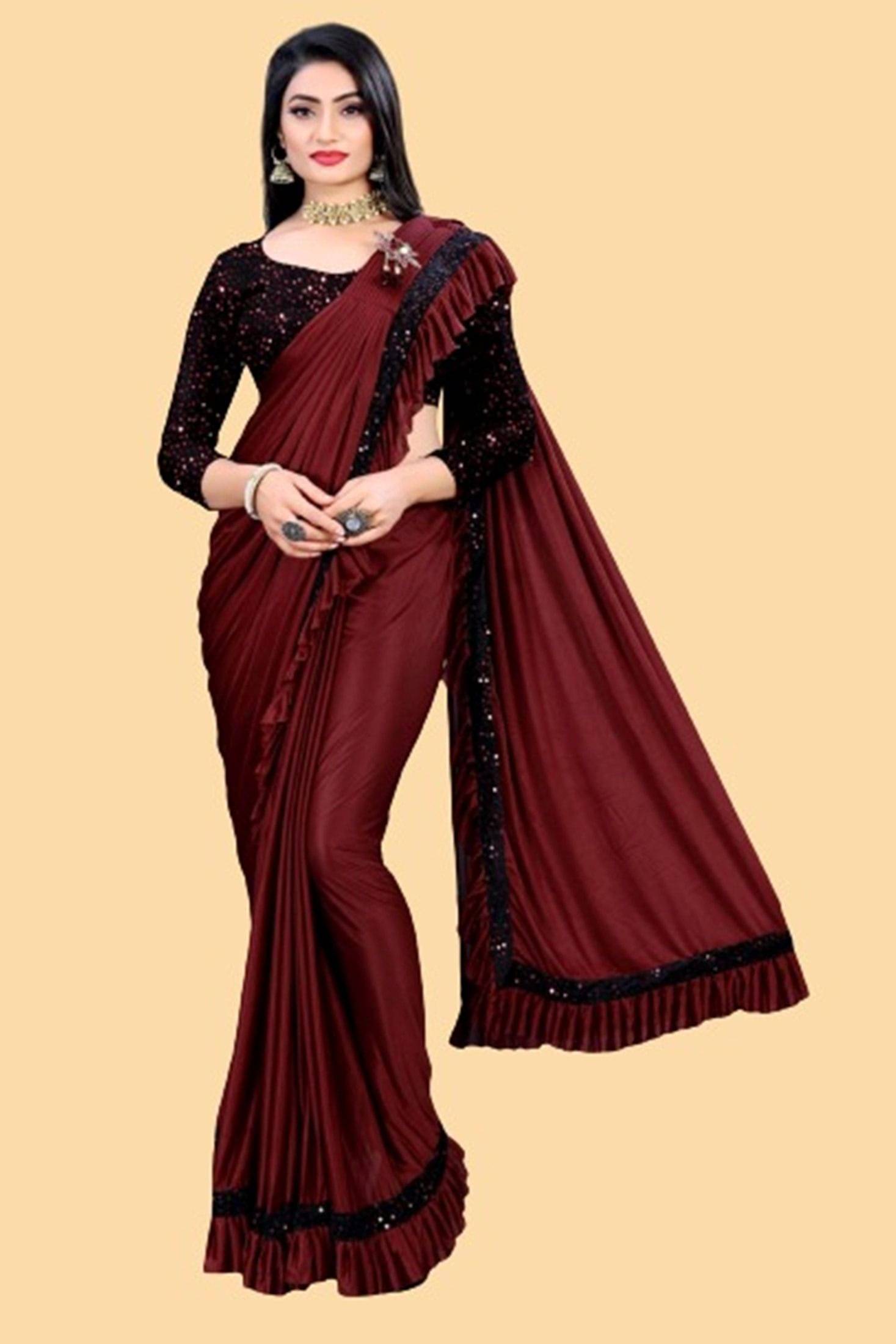 JULEE Lycra Embellished Saree With Unstitched Blouse Piece ( Maroon ) JULEE Lycra Embellished Saree With Unstitched Blouse Piece ( Maroon )