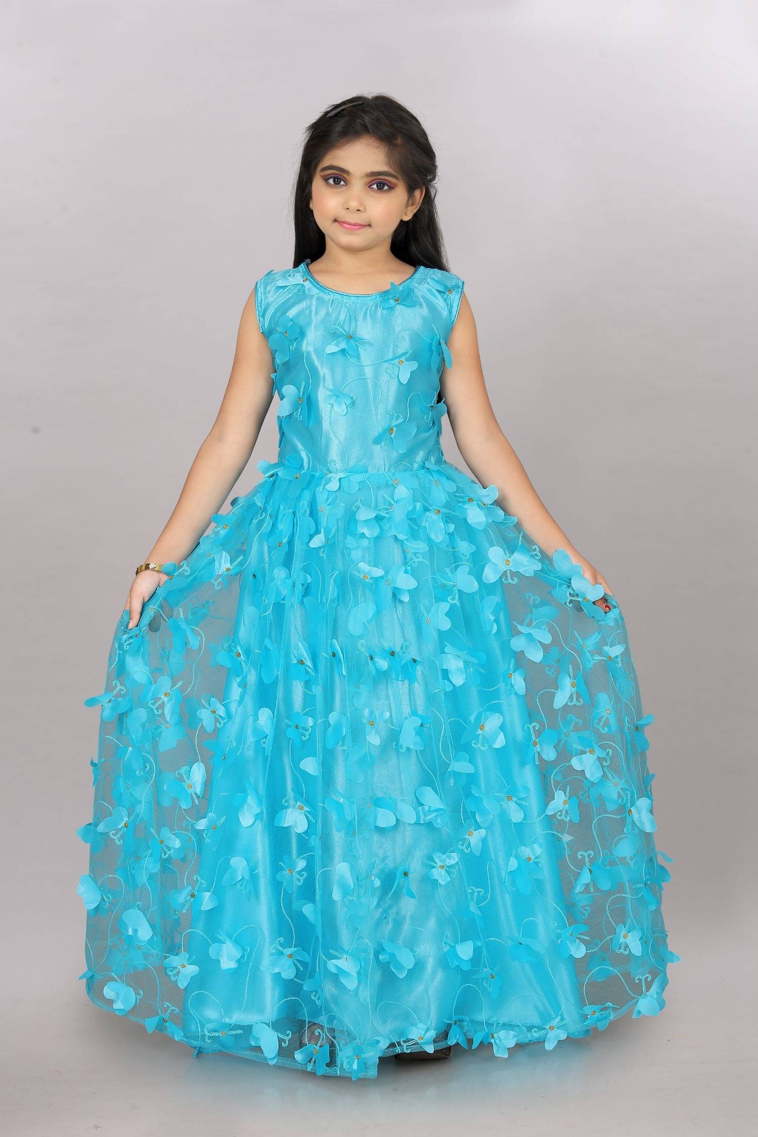     			JULEE Net Gown For Girls ( Pack of 1 , Sky Blue )