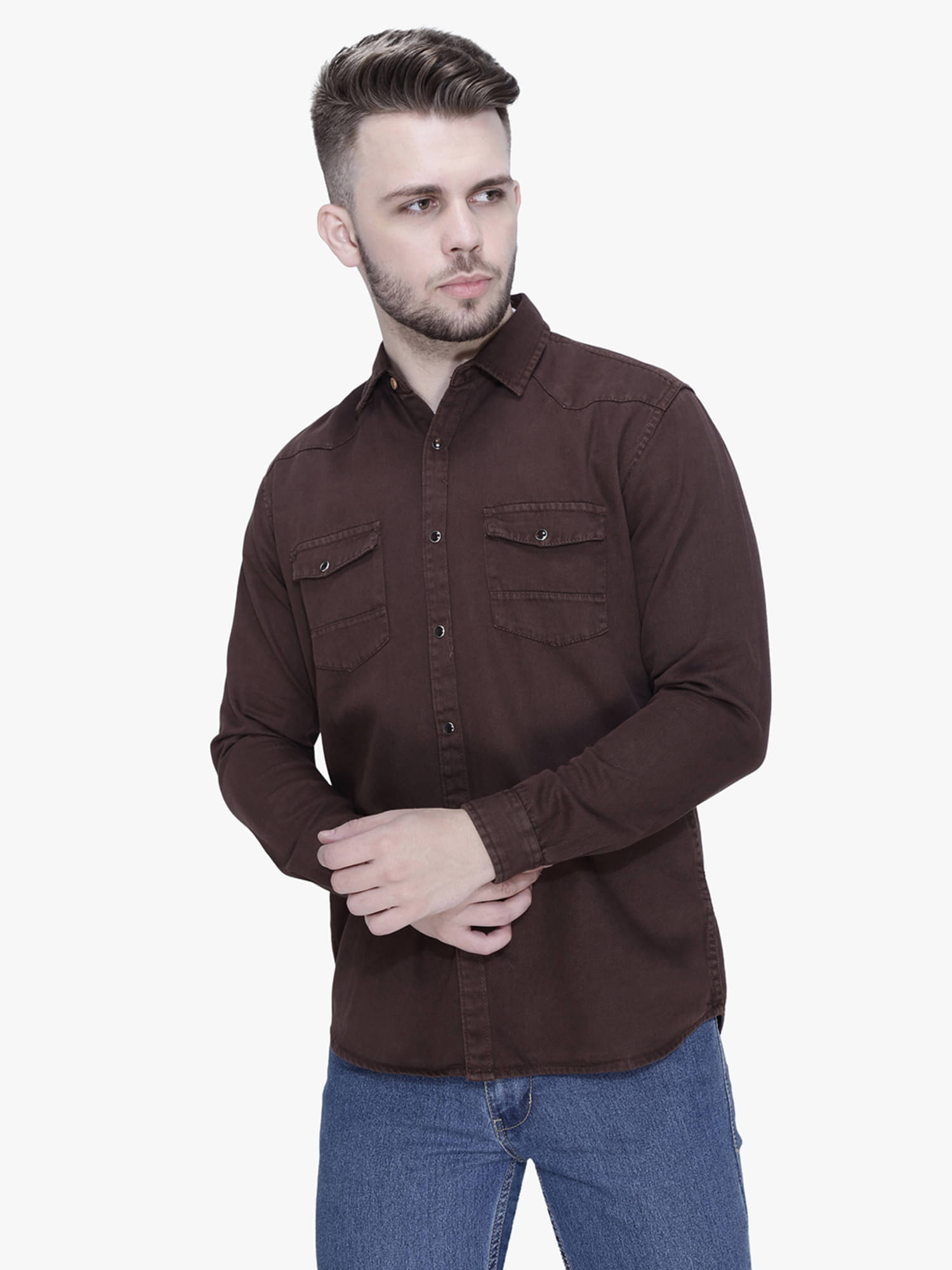     			Kuons Avenue - Brown Denim Slim Fit Men's Casual Shirt ( Pack of 1 )