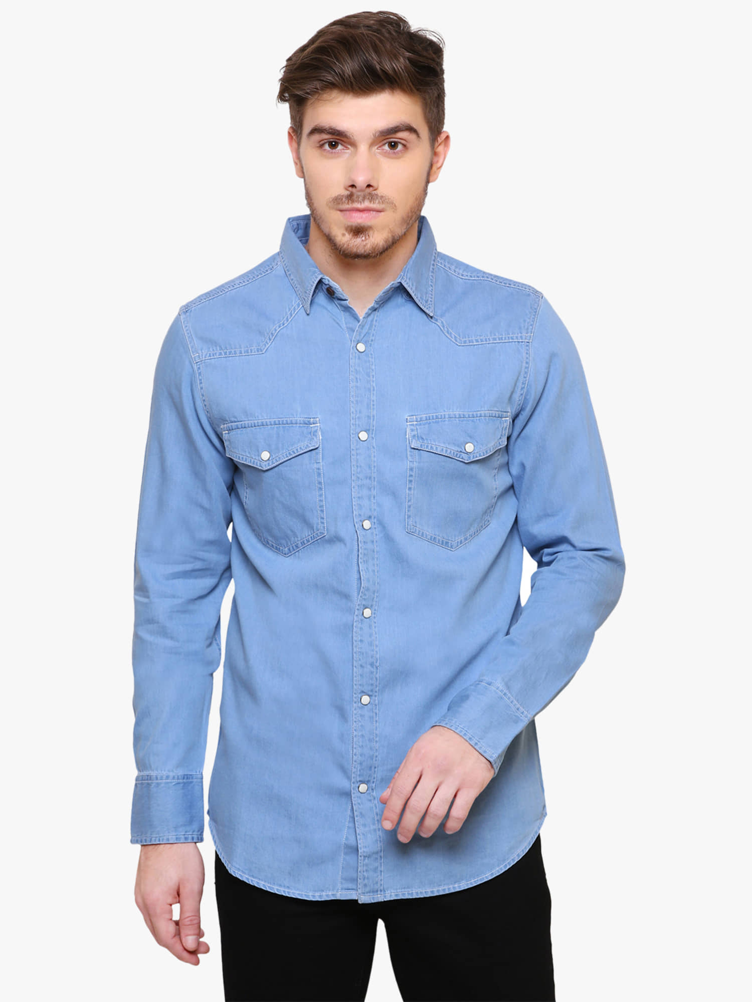 Kuons Avenue - Light Blue Denim Slim Fit Men's Casual Shirt ( Pack of 1 )
