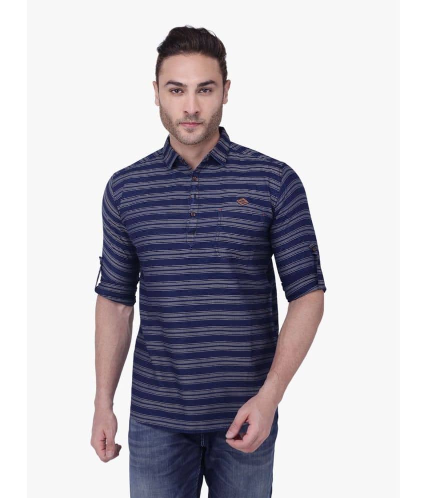 Kuons Avenue - Navy Linen Men's Shirt Style Kurta ( Pack of 1 ) - Kurtas & Kurta Sets | Buy online on ZillyBuy