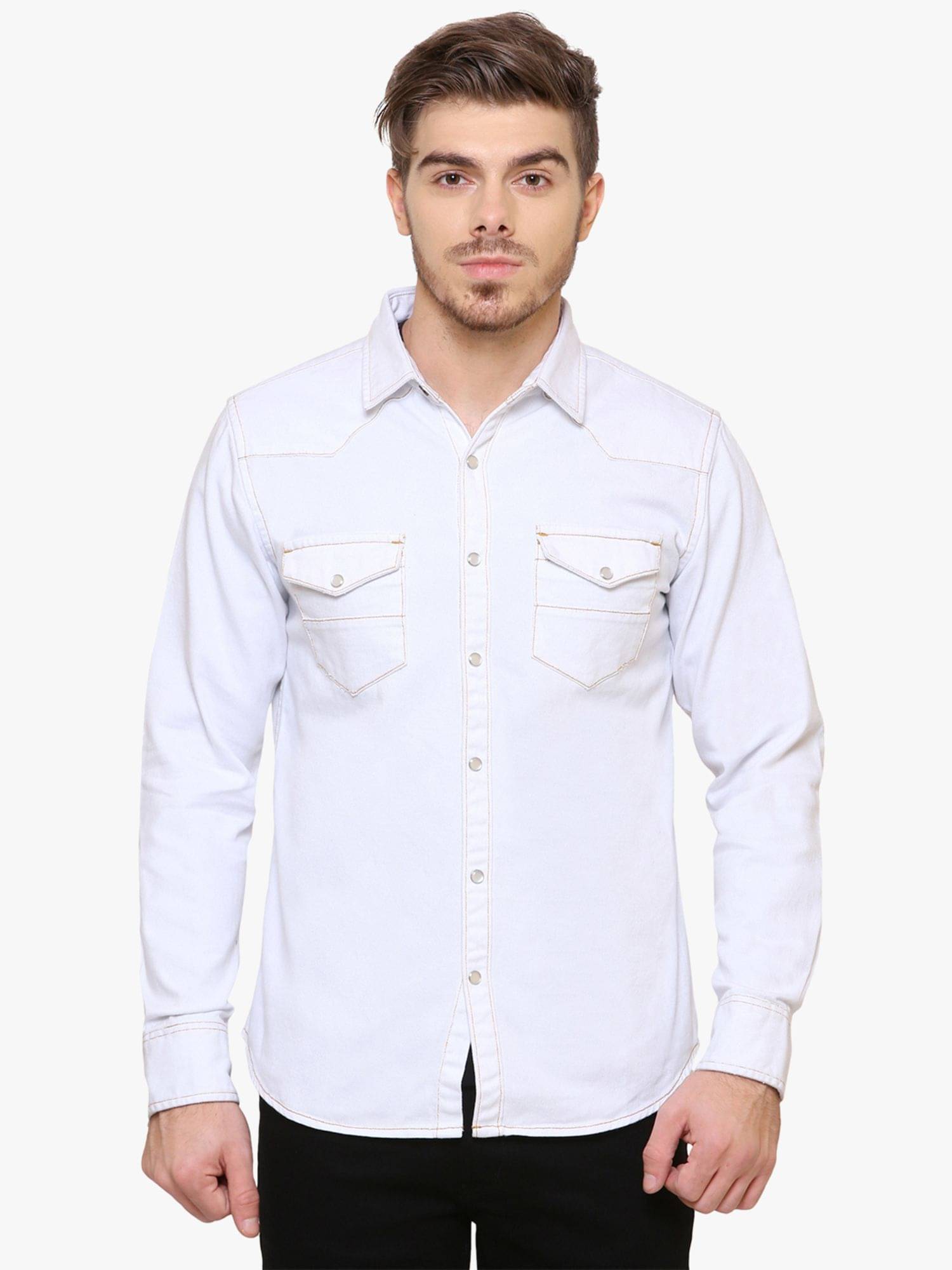 Kuons Avenue - White Denim Slim Fit Men's Casual Shirt ( Pack of 1 ) Kuons Avenue - White Denim Slim Fit Men's Casual Shirt ( Pack of 1 )