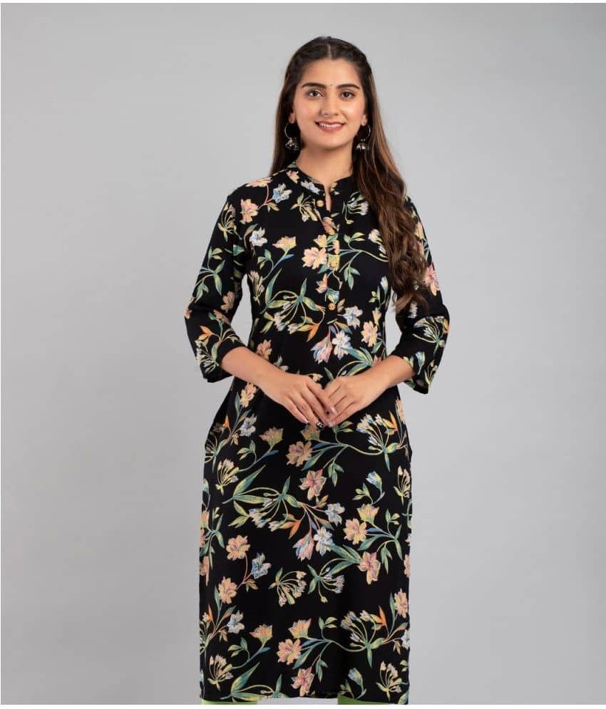 MAUKA - Black Rayon Women's Straight Kurti ( Pack of 1 ) - Kurtis, Tunics | Buy online on ZillyBuy