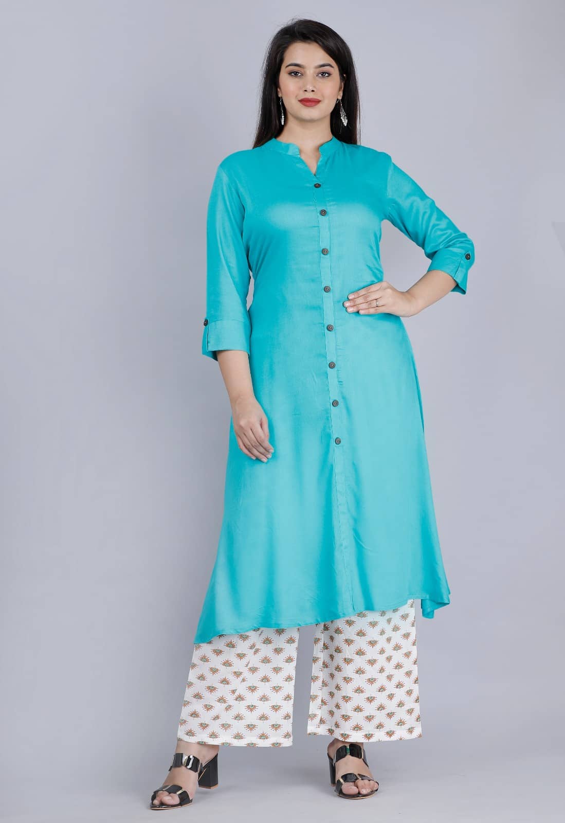 MAUKA - Blue Front Slit Rayon Women's Stitched Salwar Suit ( Pack of 1 )