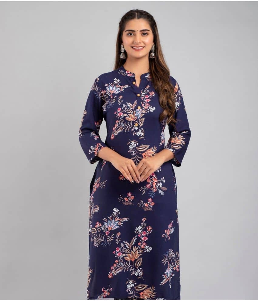 MAUKA - Blue Rayon Women's Straight Kurti ( Pack of 1 ) - Kurtis, Tunics | Buy online on ZillyBuy