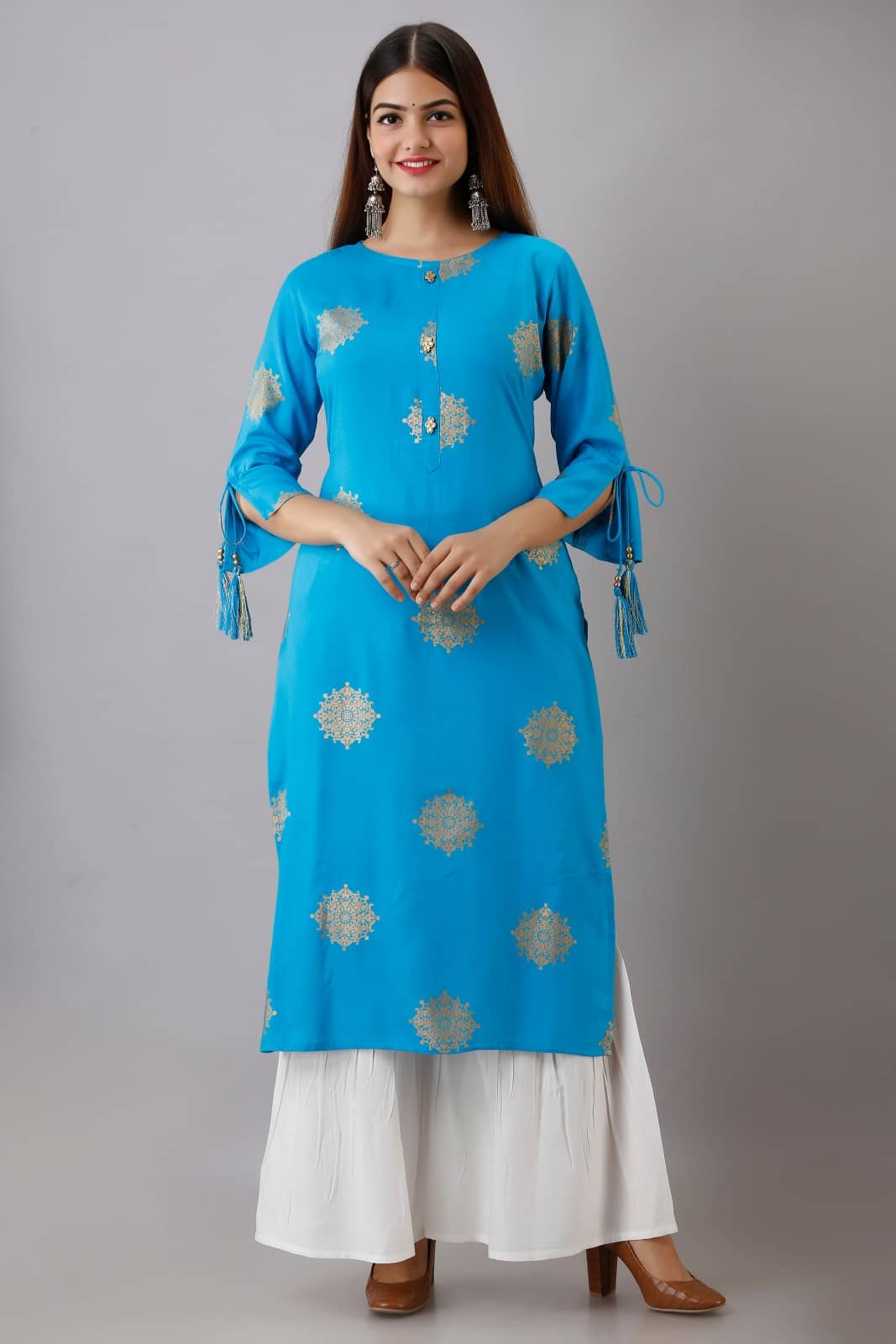 MAUKA - Blue Straight Rayon Women's Stitched Salwar Suit ( Pack of 1 )