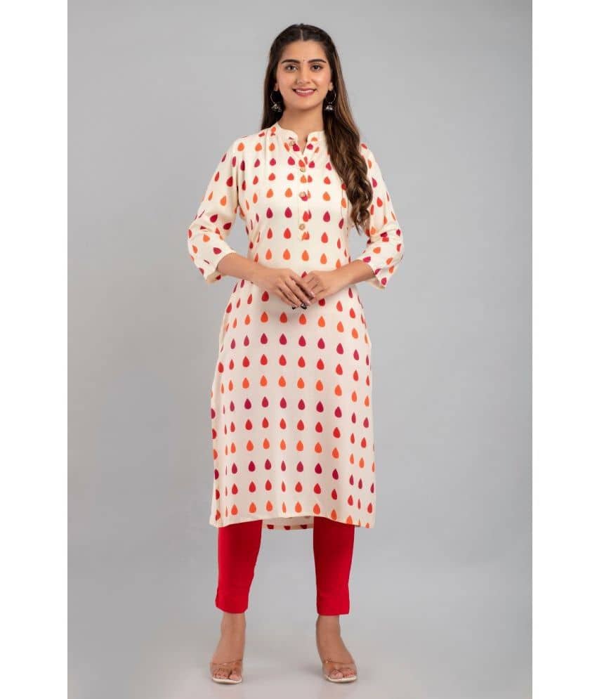 MAUKA - Cream Rayon Women's Straight Kurti ( Pack of 1 ) - Kurtis, Tunics | Buy online on ZillyBuy