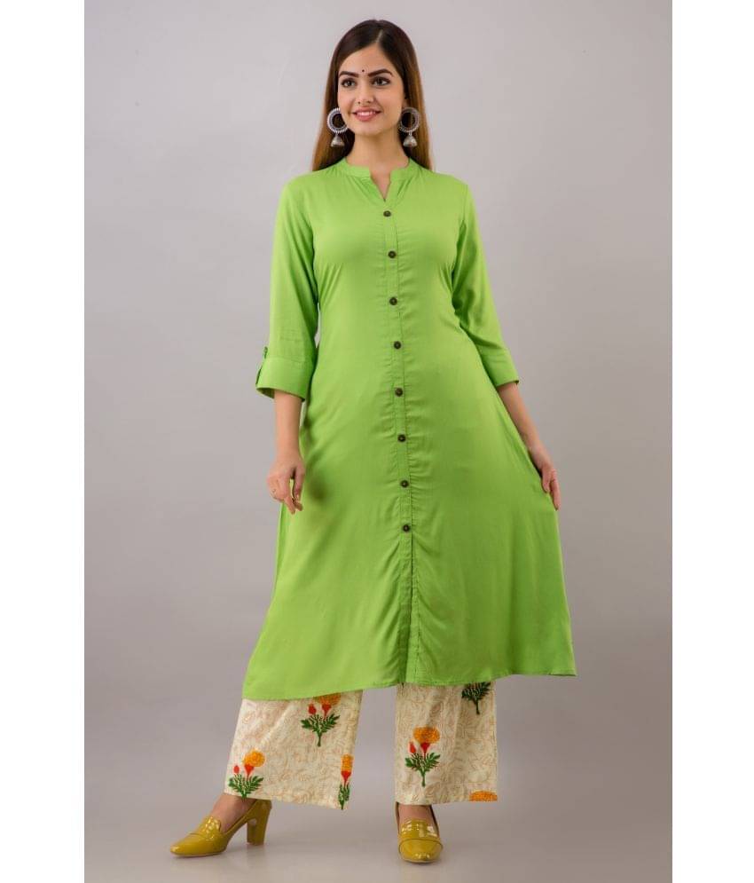 MAUKA - Green Front Slit Rayon Women's Stitched Salwar Suit ( Pack of 1 ) MAUKA - Green Front Slit Rayon Women's Stitched Salwar Suit ( Pack of 1 )