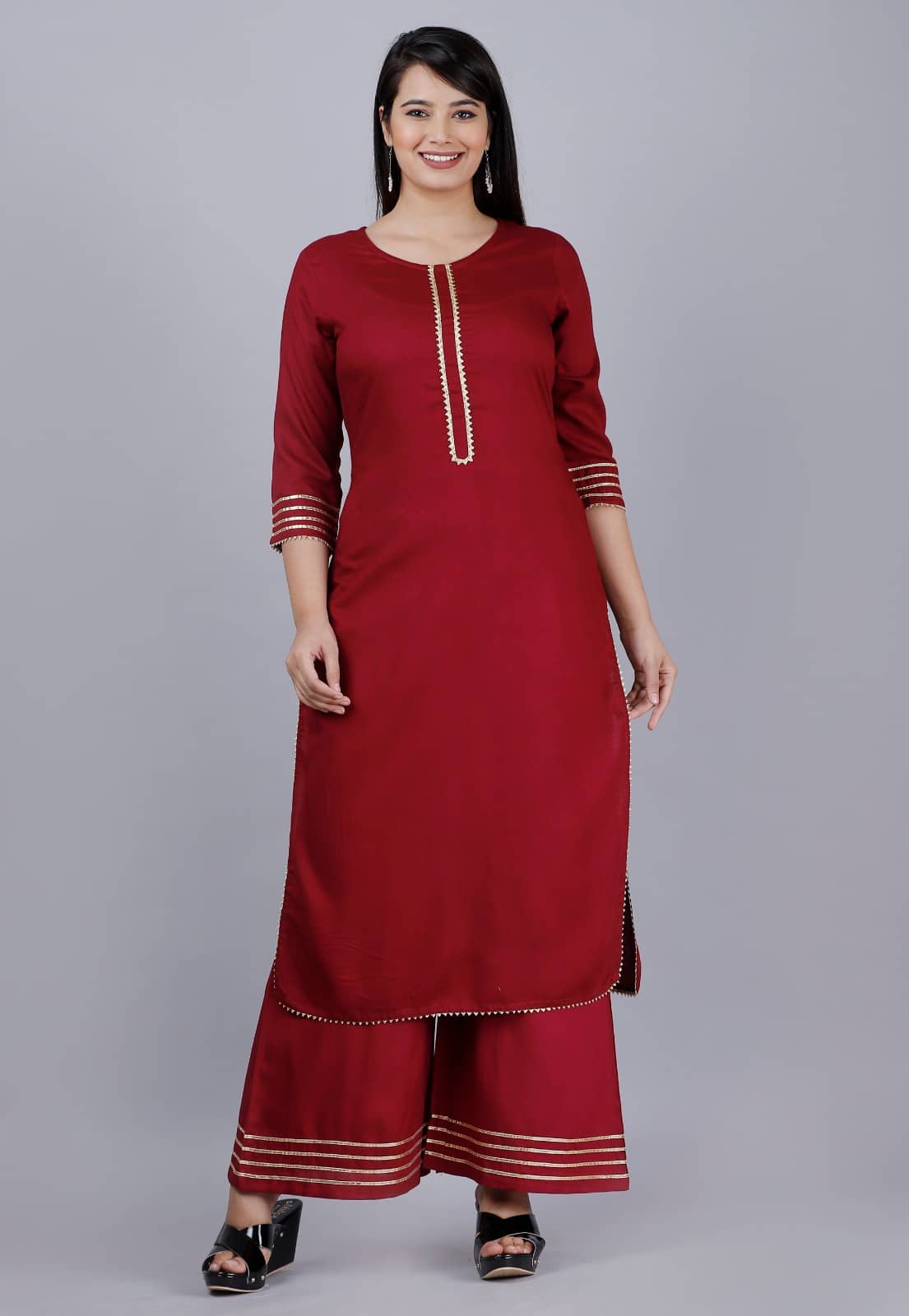MAUKA - Maroon Straight Rayon Women's Stitched Salwar Suit ( Pack of 1 )