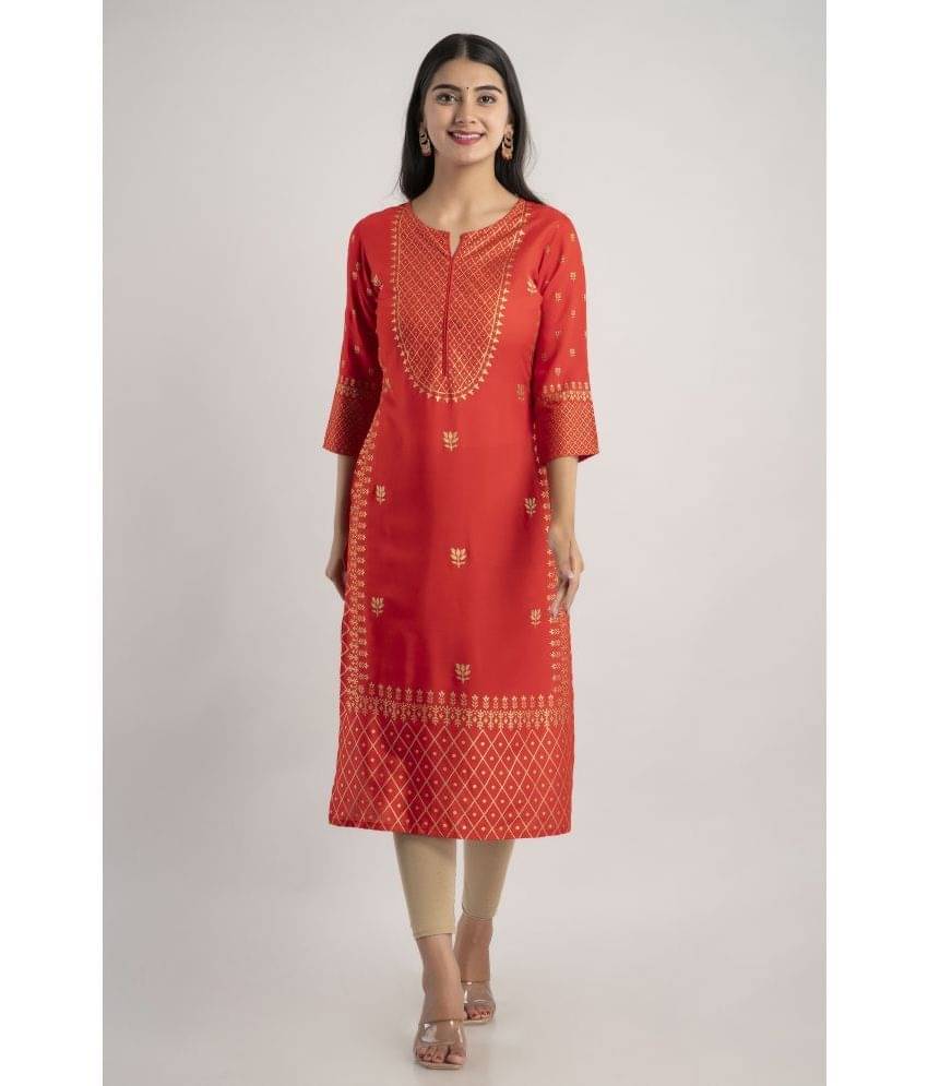     			MAUKA - Red Rayon Women's Straight Kurti ( Pack of 1 )