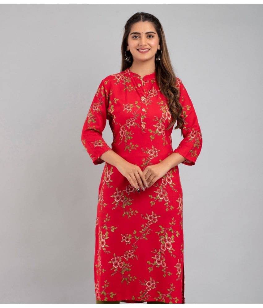 MAUKA - Red Rayon Women's Straight Kurti ( Pack of 1 ) MAUKA - Red Rayon Women's Straight Kurti ( Pack of 1 )