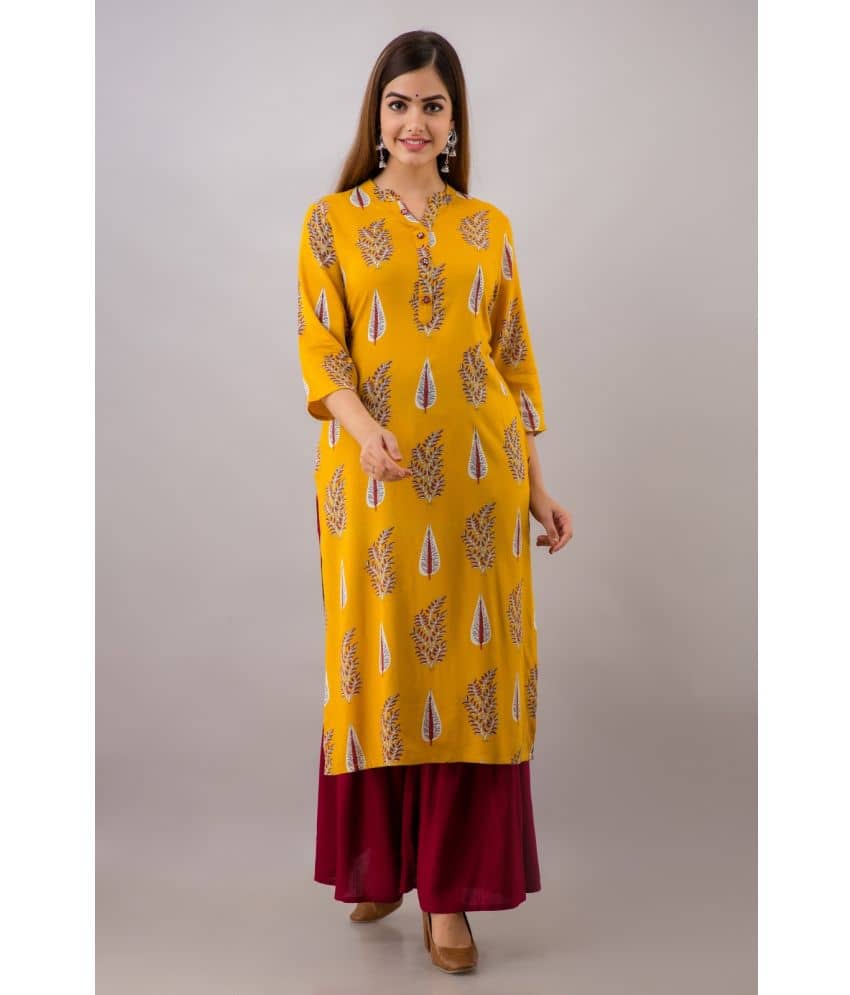 MAUKA - Yellow Straight Rayon Women's Stitched Salwar Suit ( Pack of 1 )