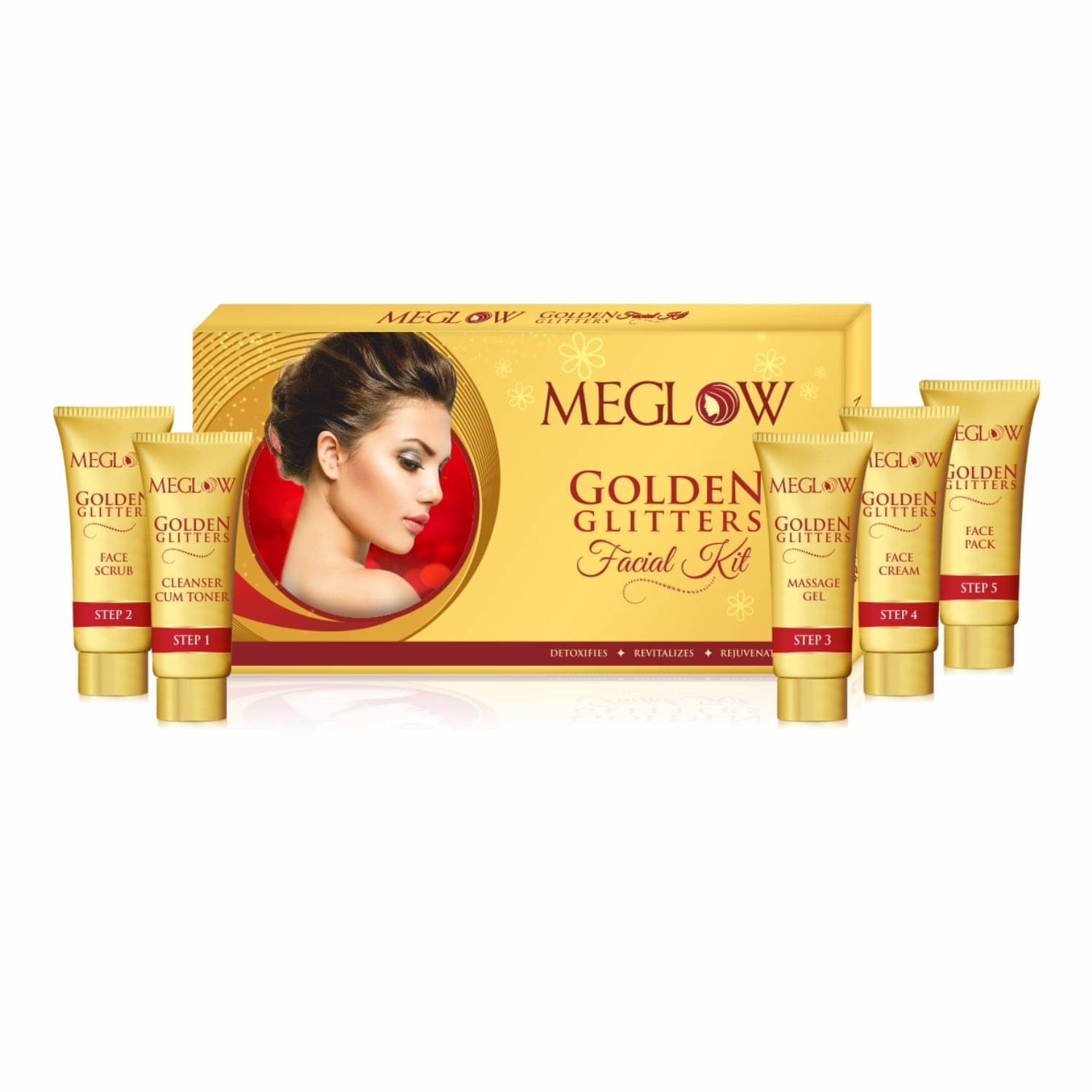     			Meglow Golden Glitters Facial Kit For Women for Instant Glow for glowing Skin 105g