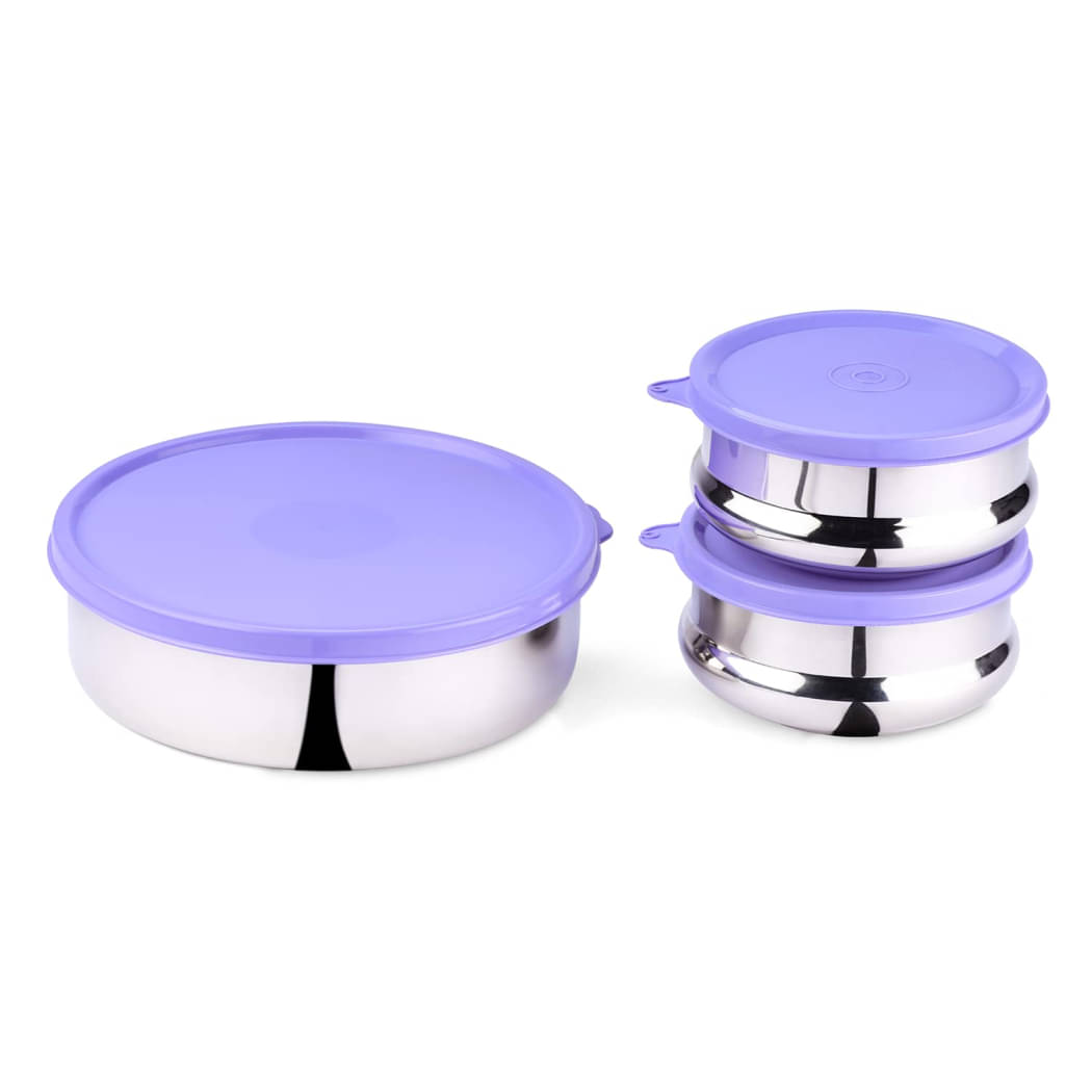     			Oliveware Steel Purple Food Container ( Set of 3 )