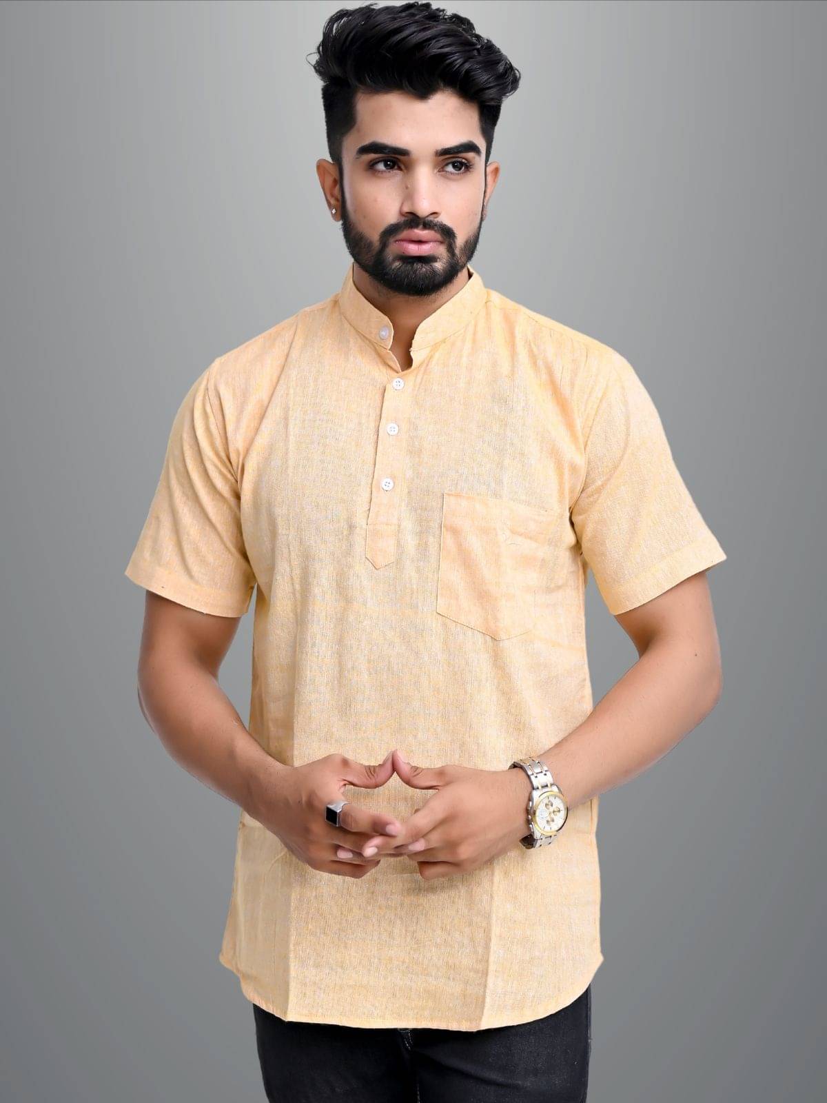     			QuaClo - Beige Cotton Blend Men's Regular Kurta ( Pack of 1 )