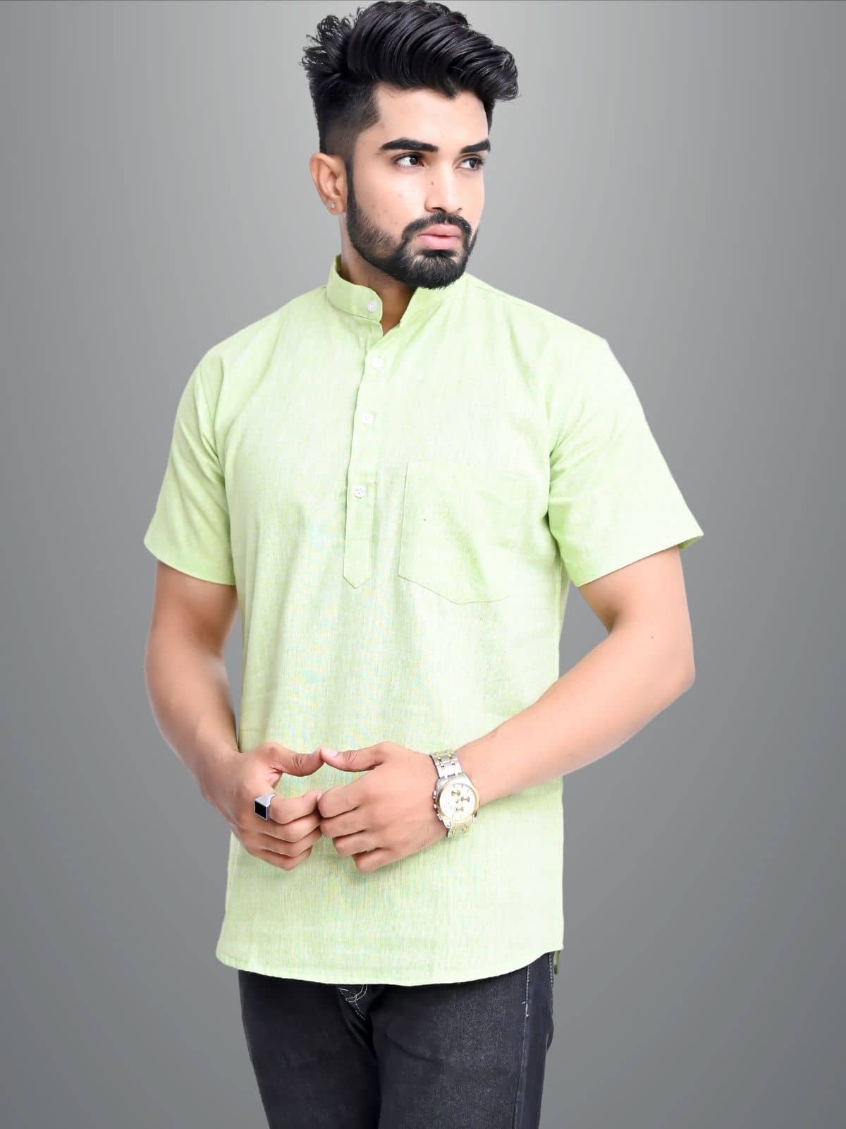 QuaClo - Light Green Cotton Blend Men's Shirt Style Kurta ( Pack of 1 ) - Kurtas & Kurta Sets | Buy online on ZillyBuy