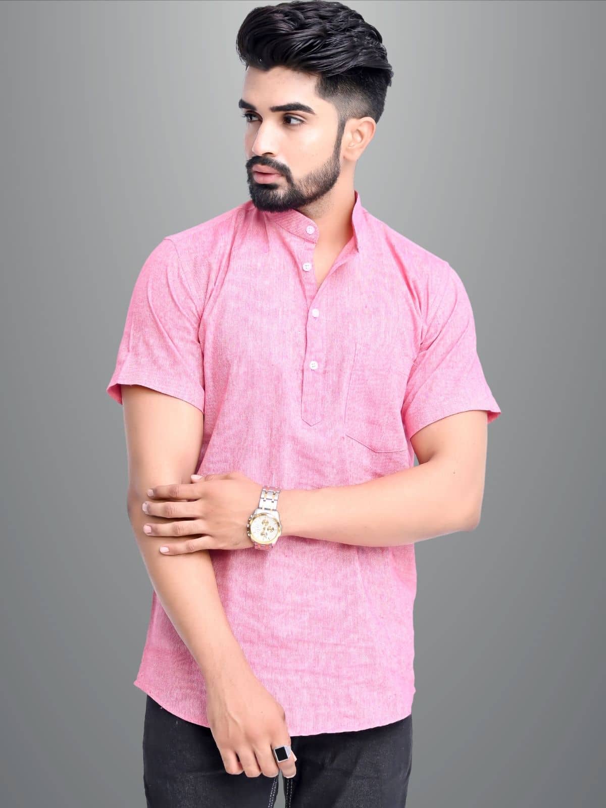 QuaClo - Pink Cotton Men's Shirt Style Kurta ( Pack of 1 ) - Kurtas & Kurta Sets | Buy online on ZillyBuy