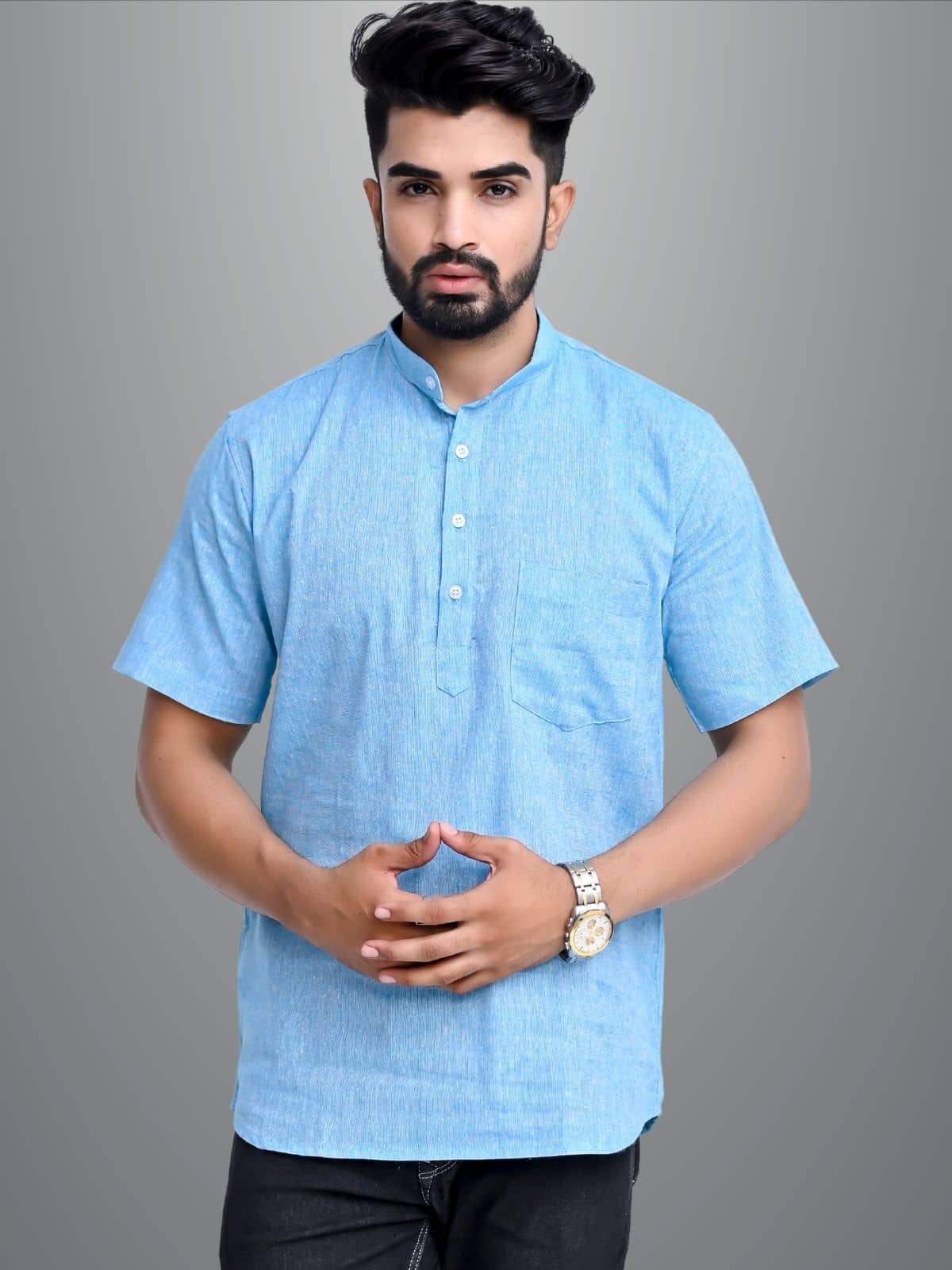 QuaClo - Sky Blue Cotton Men's Regular Kurta ( Pack of 1 ) - Kurtas & Kurta Sets | Buy online on ZillyBuy